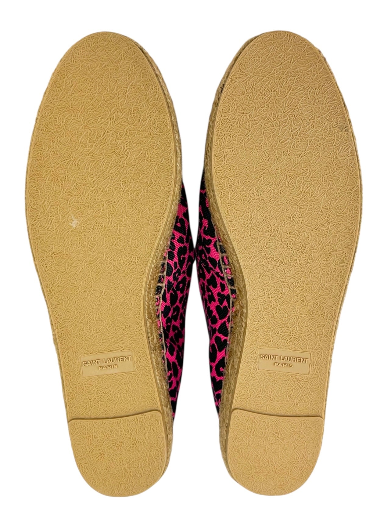 Saint Laurent Pink and Black Canvas Leopard Espadrilles Size 38.5