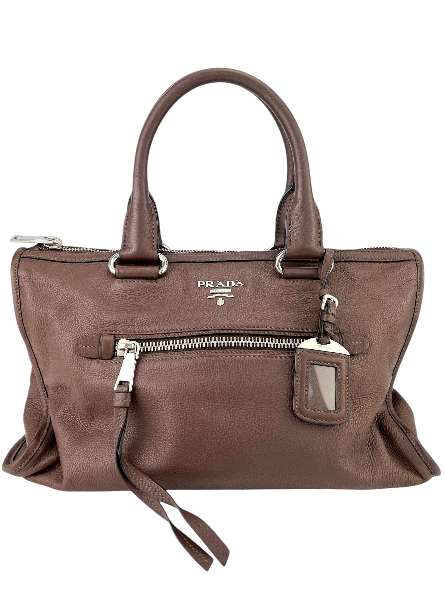 Prada Brown Vitello Daino Zip Tote Bag Season 2 Consign
