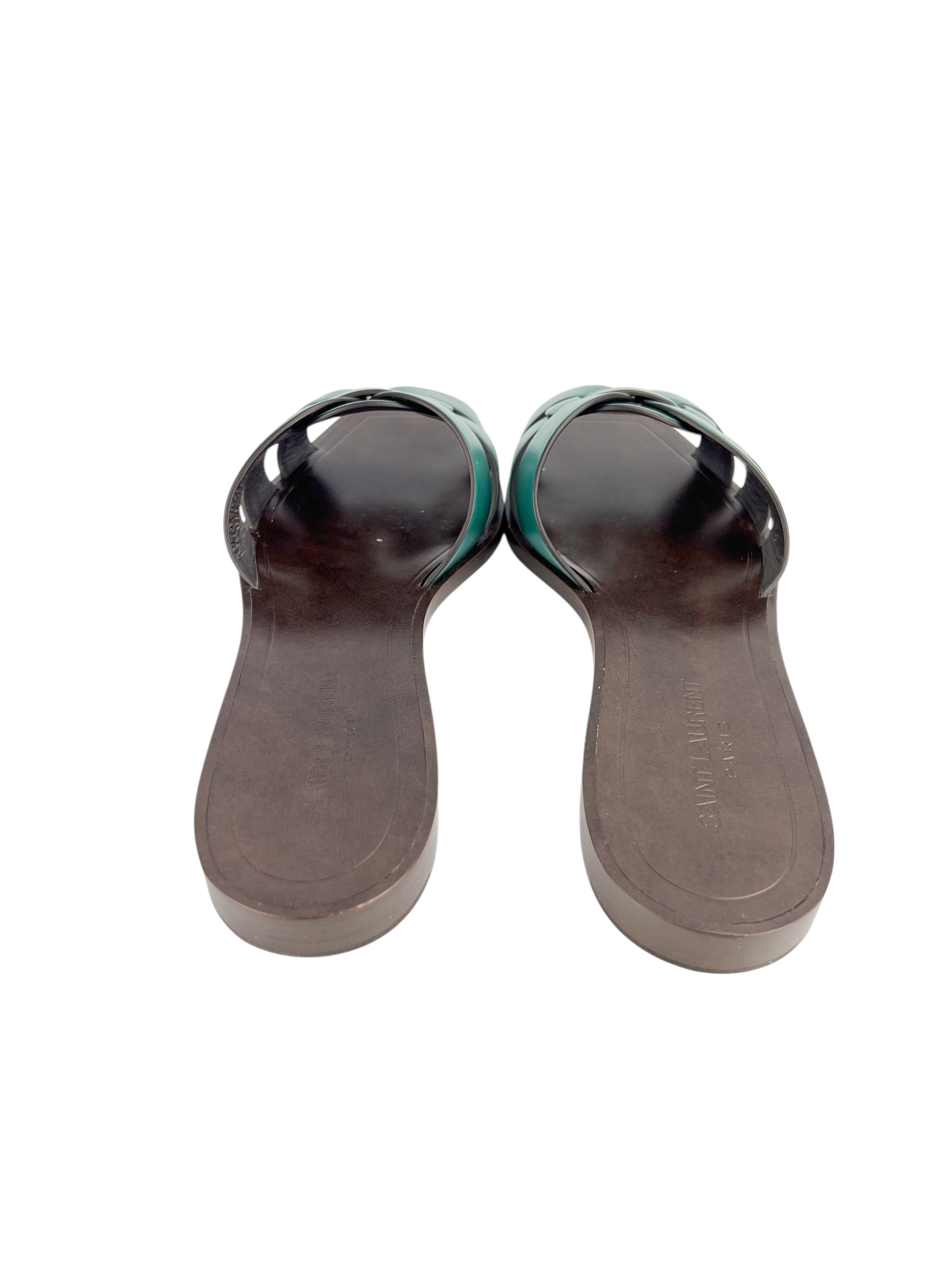 Saint Laurent Hunter Green Tribute Sandals Size 39