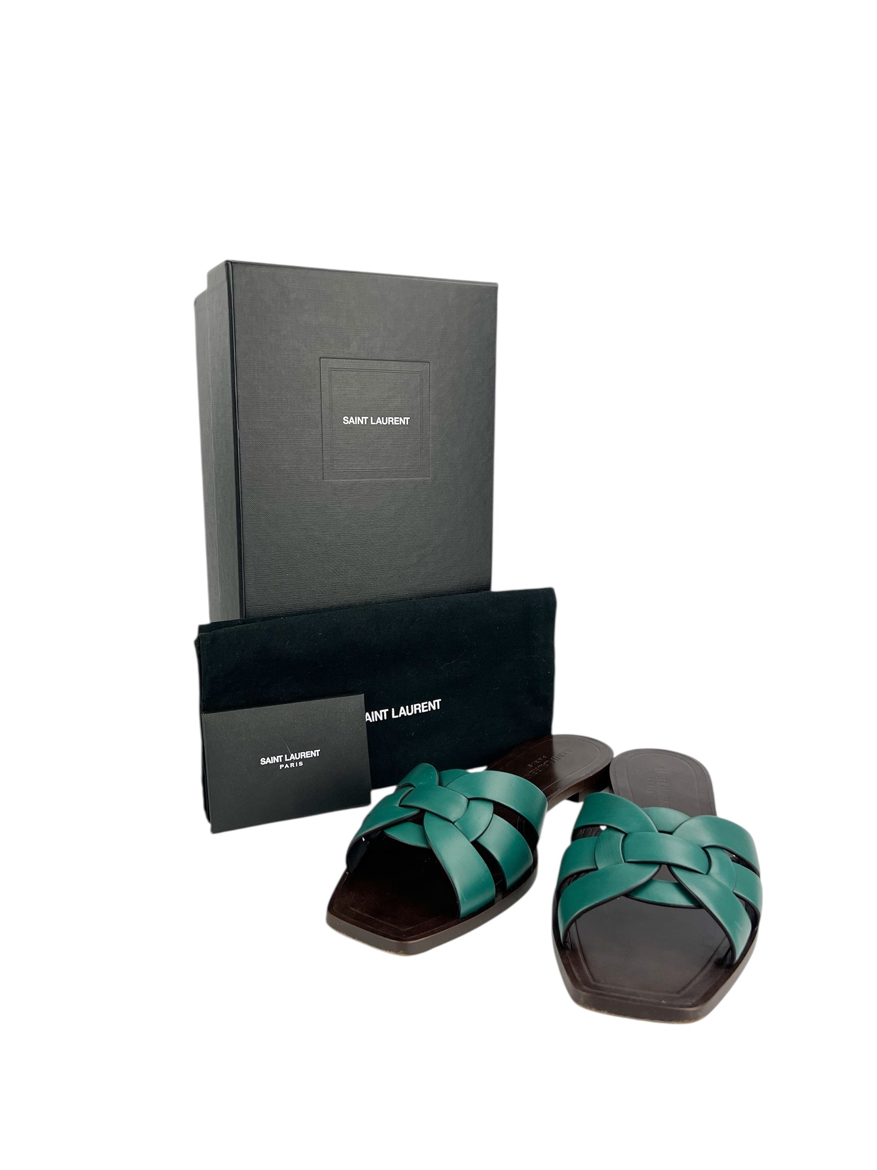 Saint Laurent Hunter Green Tribute Sandals Size 39