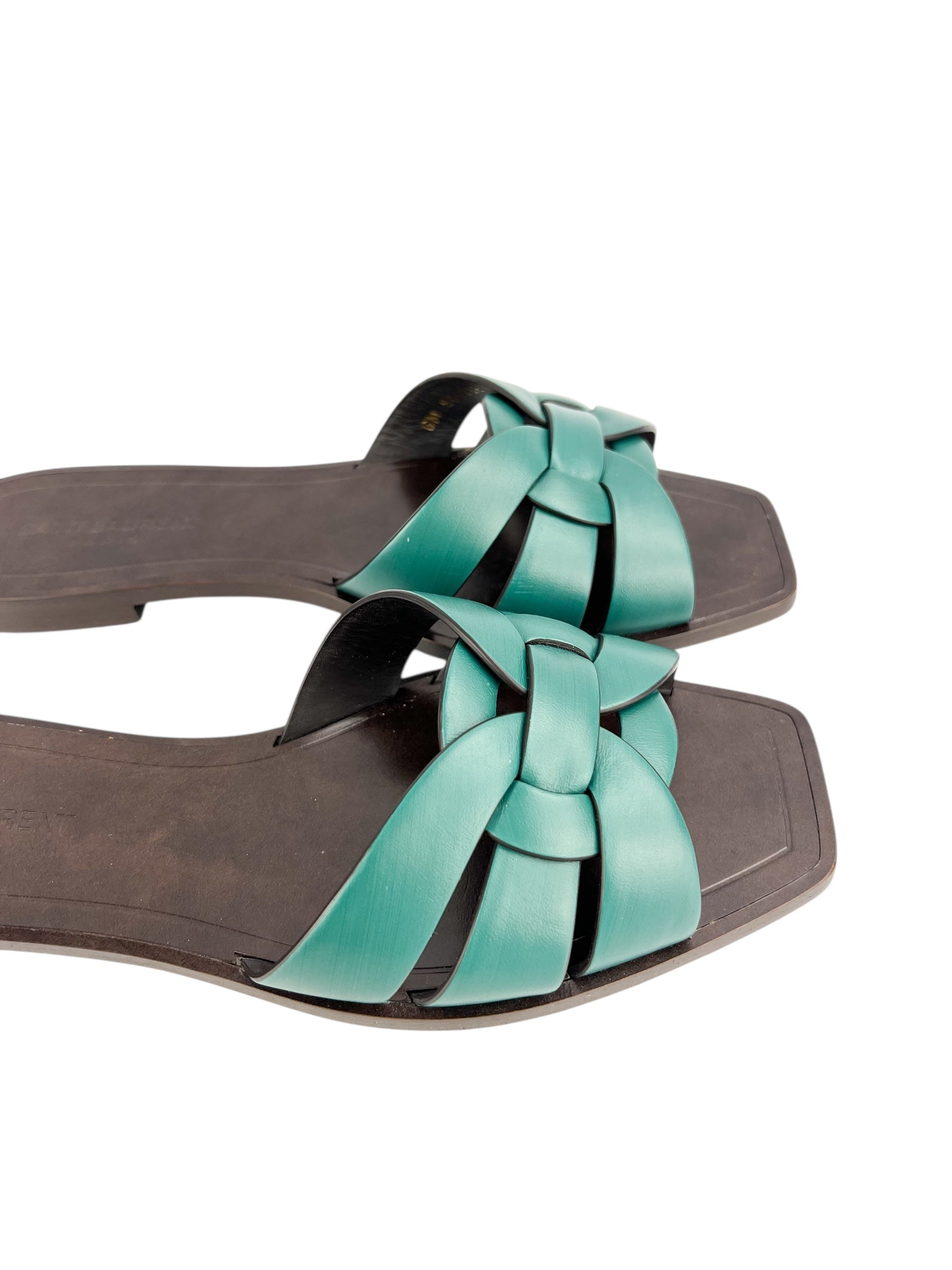 Saint Laurent Hunter Green Tribute Sandals Size 39