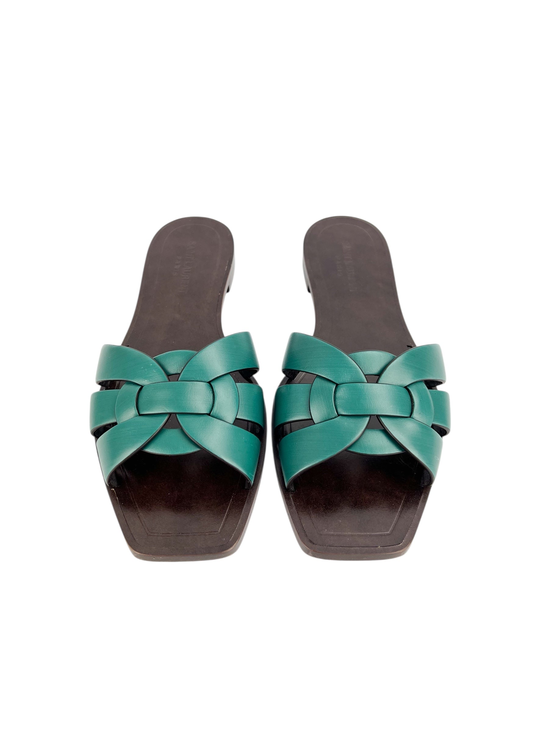 Saint Laurent Hunter Green Tribute Sandals Size 39