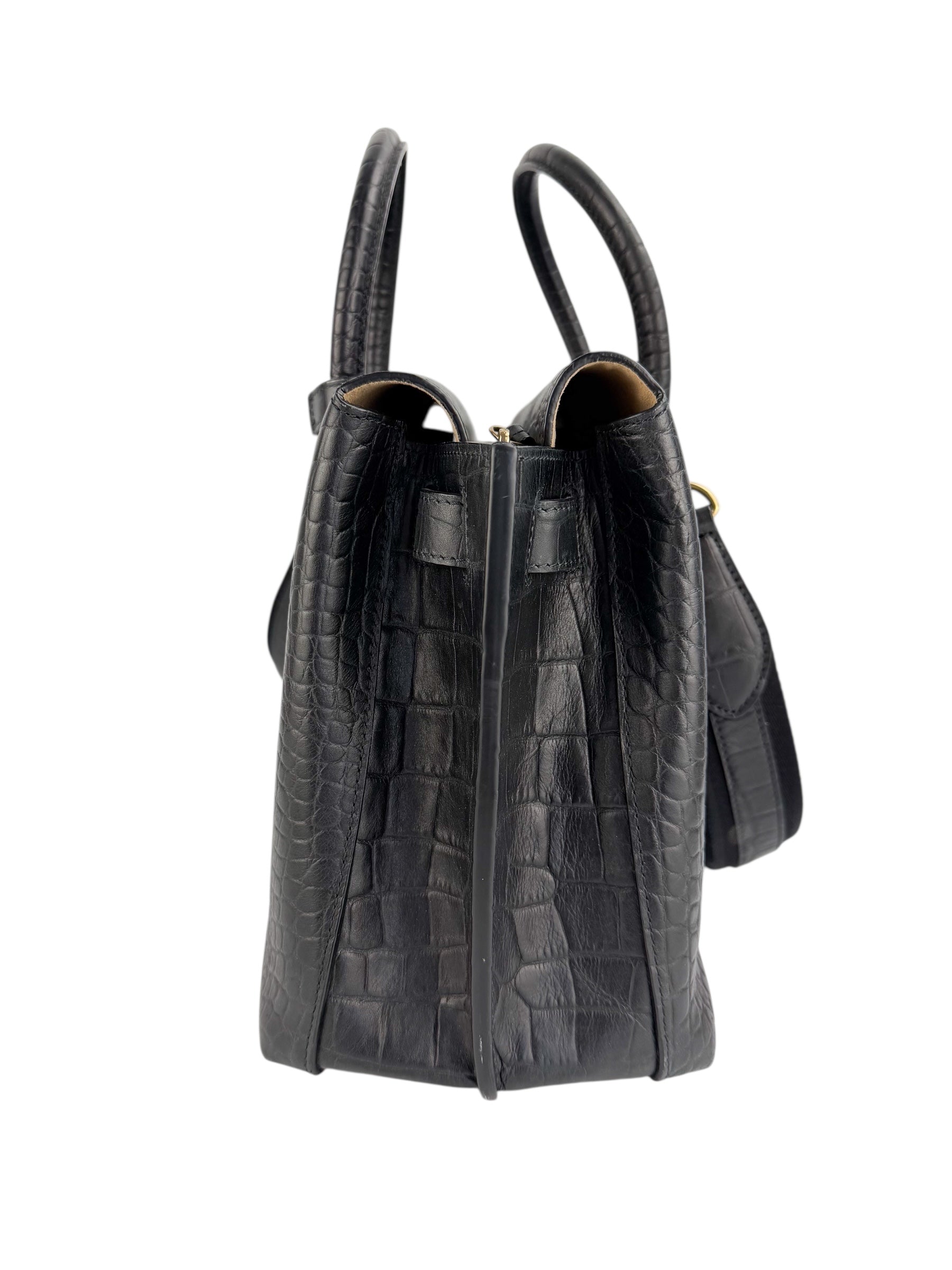 MCM Black Croc Embossed Milla Tote