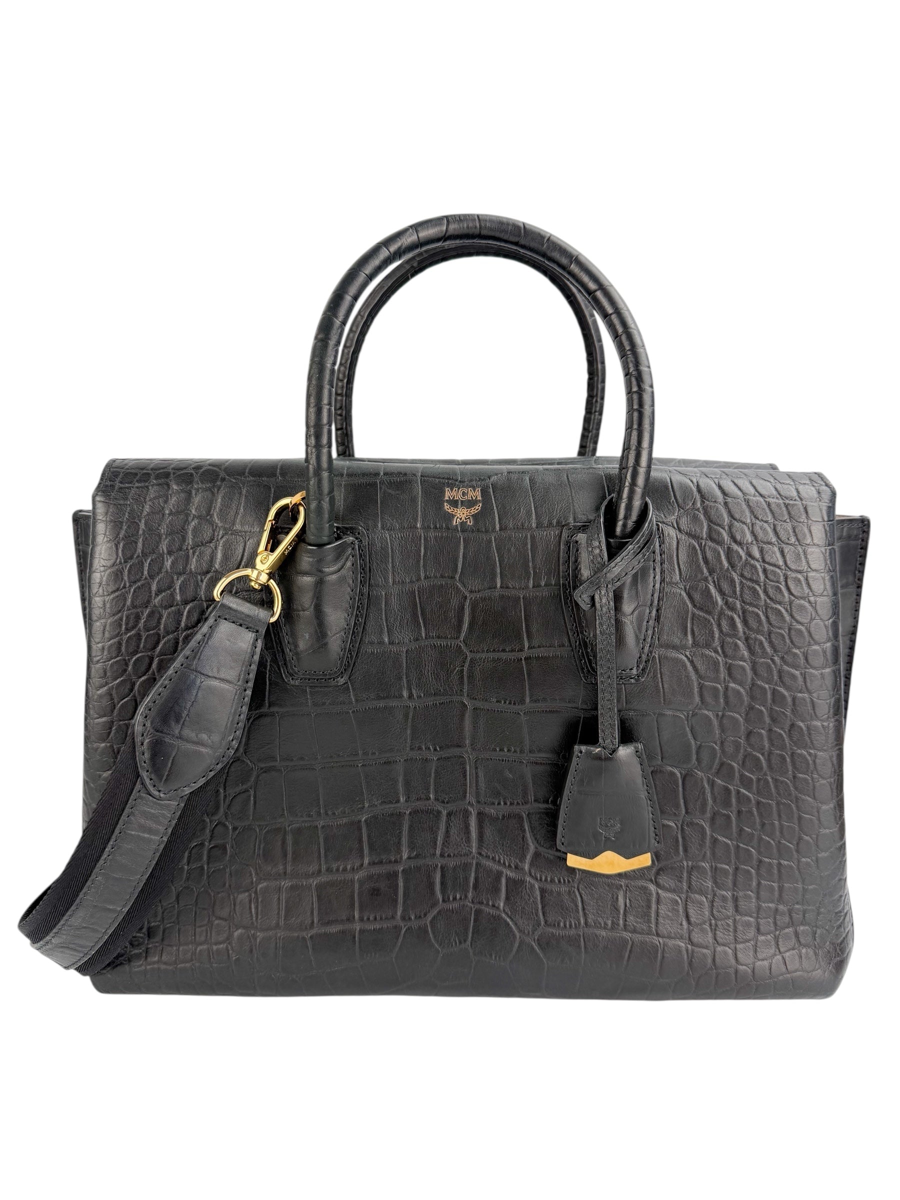 MCM Black Croc Embossed Milla Tote