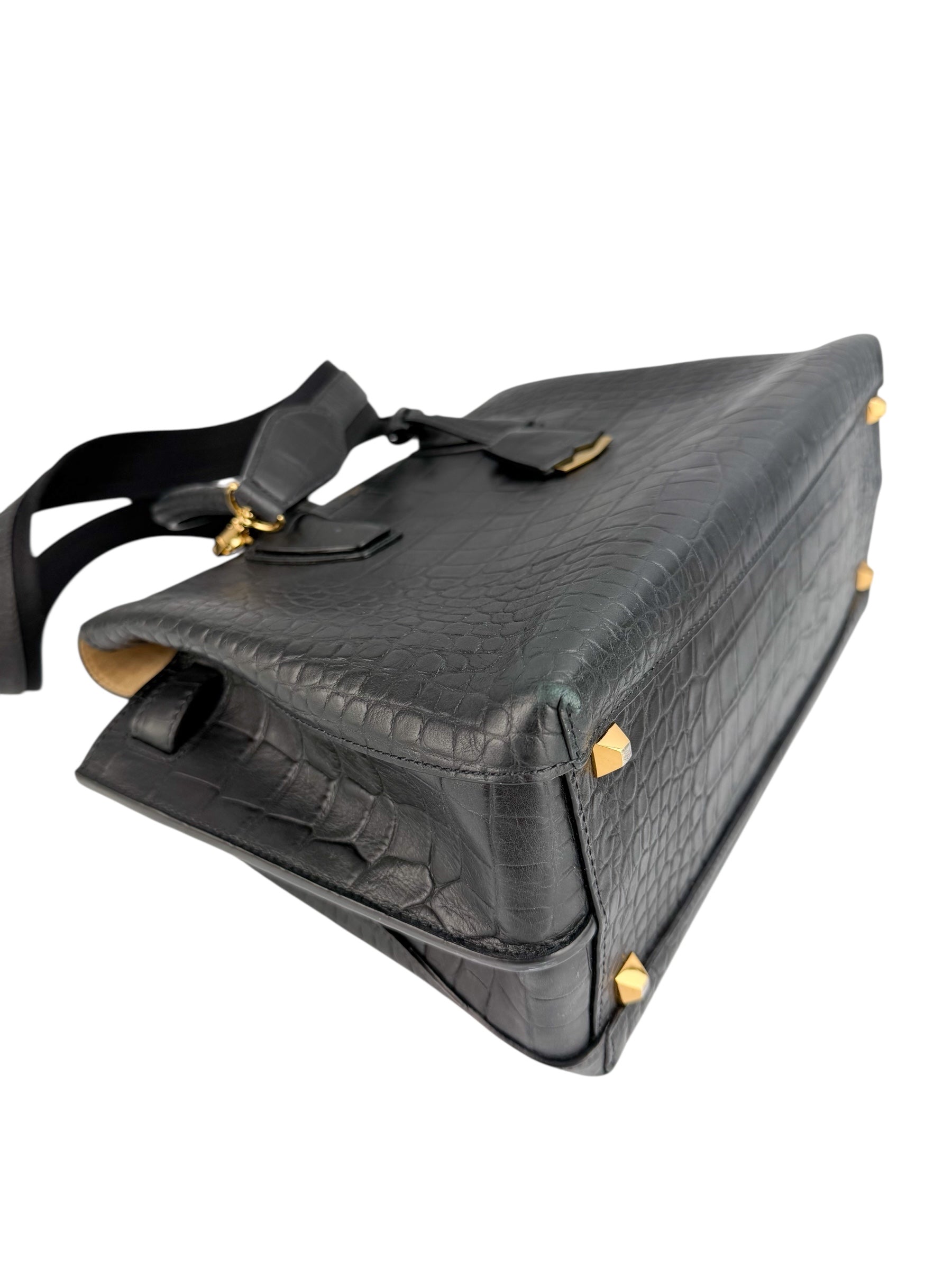 MCM Black Croc Embossed Milla Tote