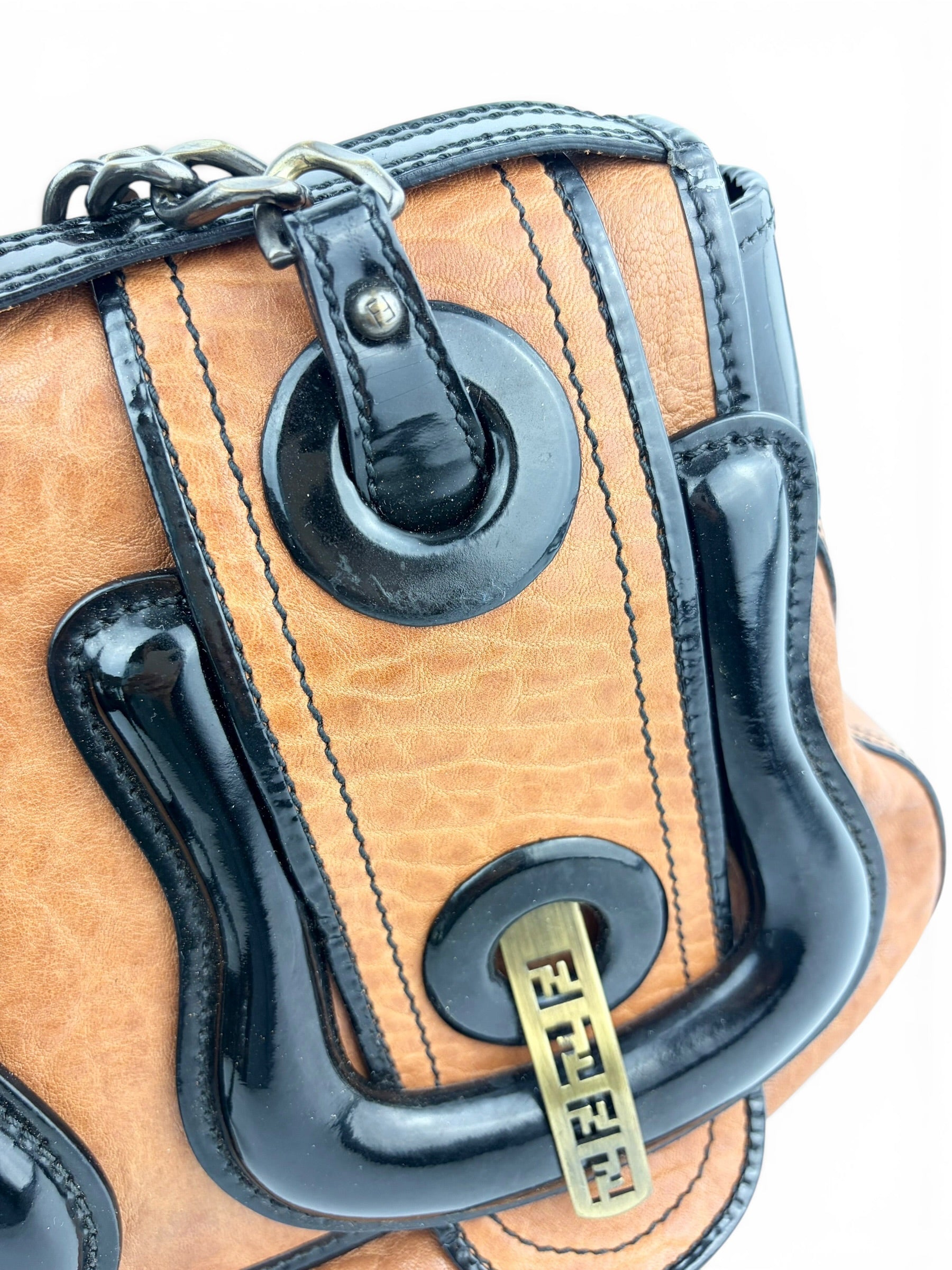 fendi-vintage-brown---black-leather-b-bag-11