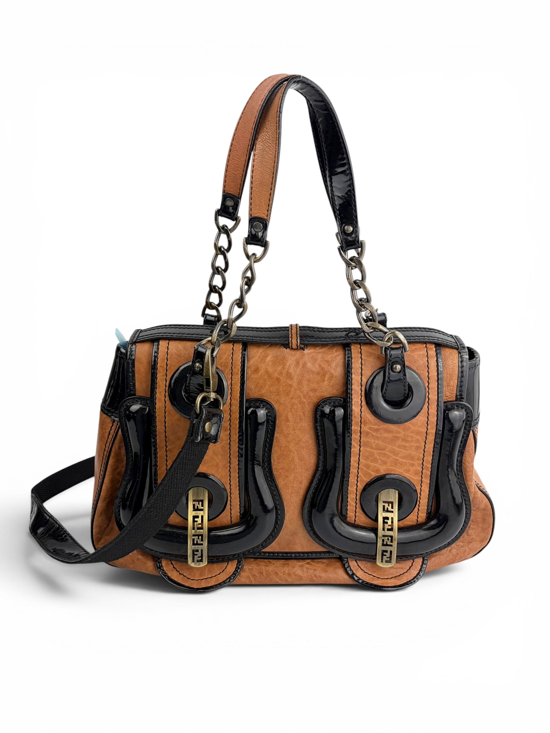 fendi-vintage-brown---black-leather-b-bag-0