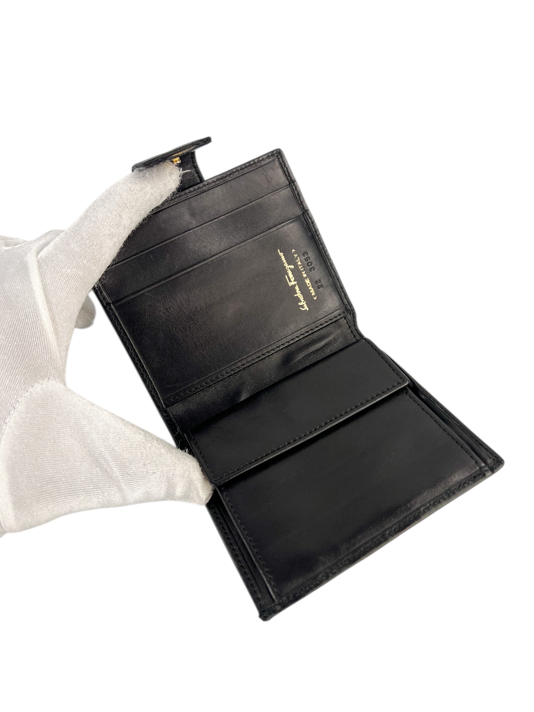 Ferragamo Black Leather Vara Buckle Wallet