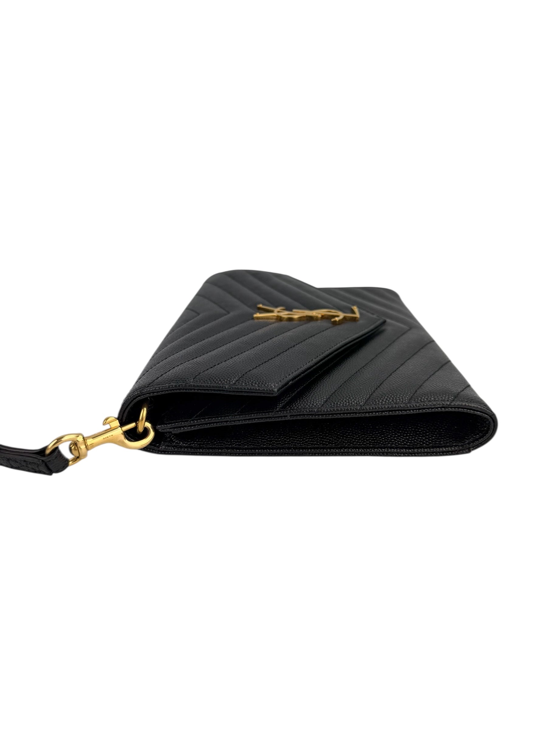 Saint Laurent Black Leather Wristlet (FULL SET)