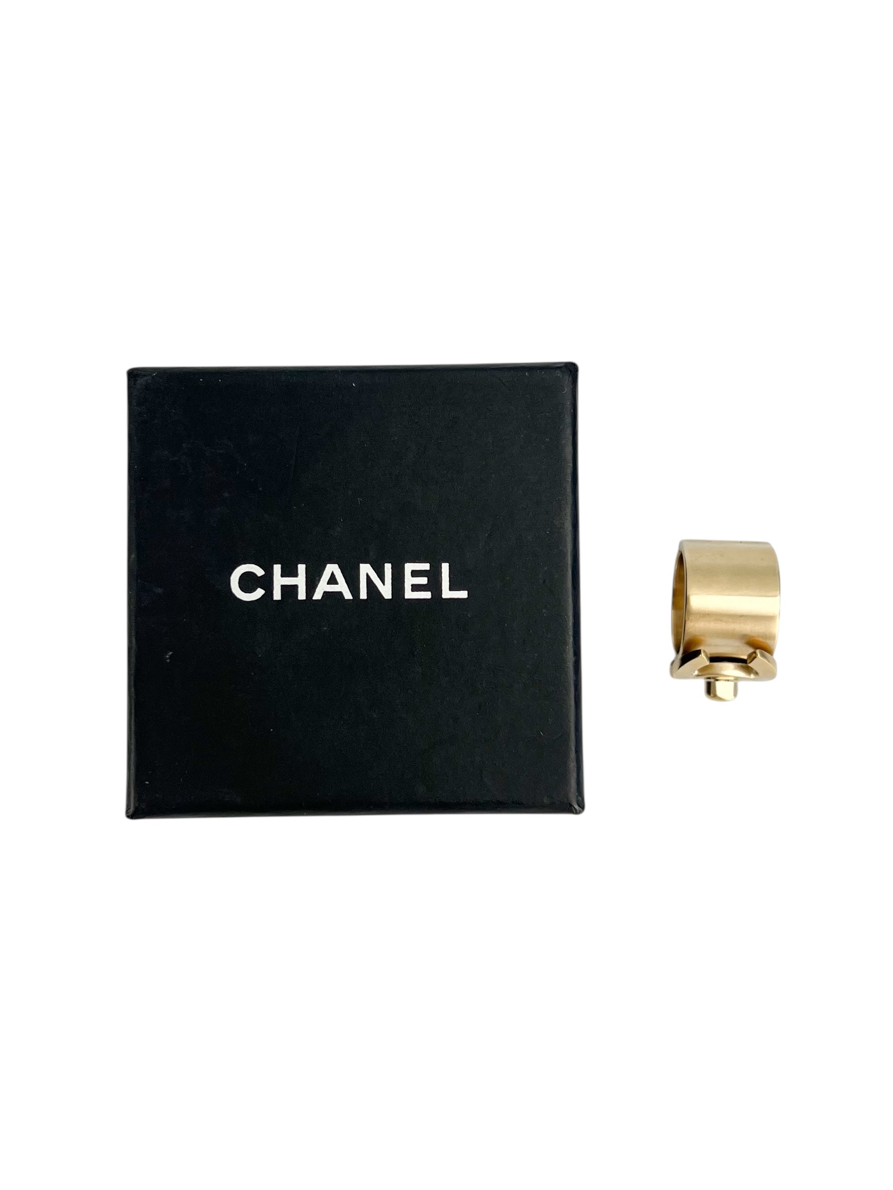 Chanel CC Turn-lock Brushed Gold Ring Size 7