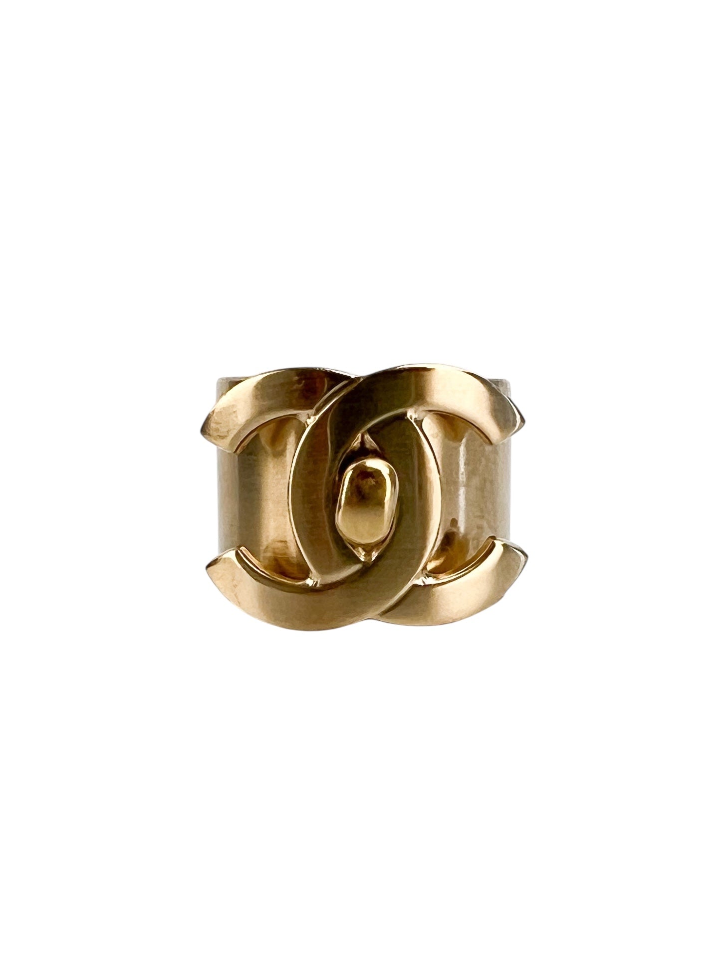 Chanel CC Turn-lock Brushed Gold Ring Size 7