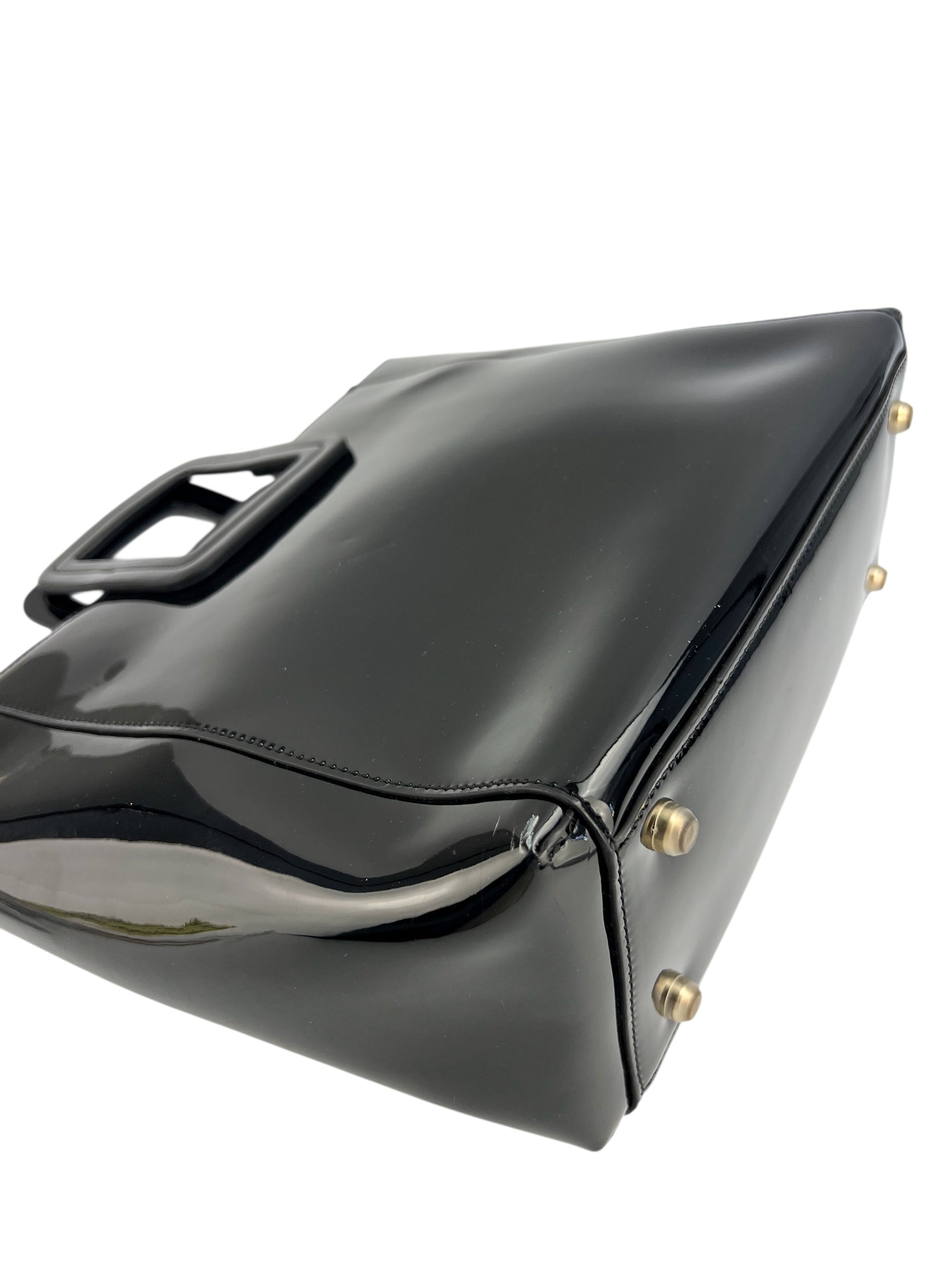 Staud Black Patent Top Handle Tote