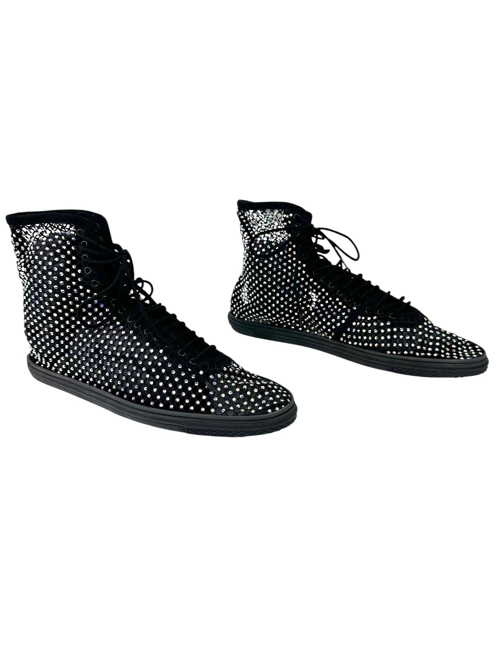 Saint Laurent Black Rhinestone High-Top Sneakers Size 38