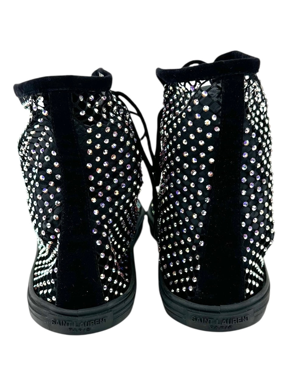 Saint Laurent Black Rhinestone High-Top Sneakers Size 38