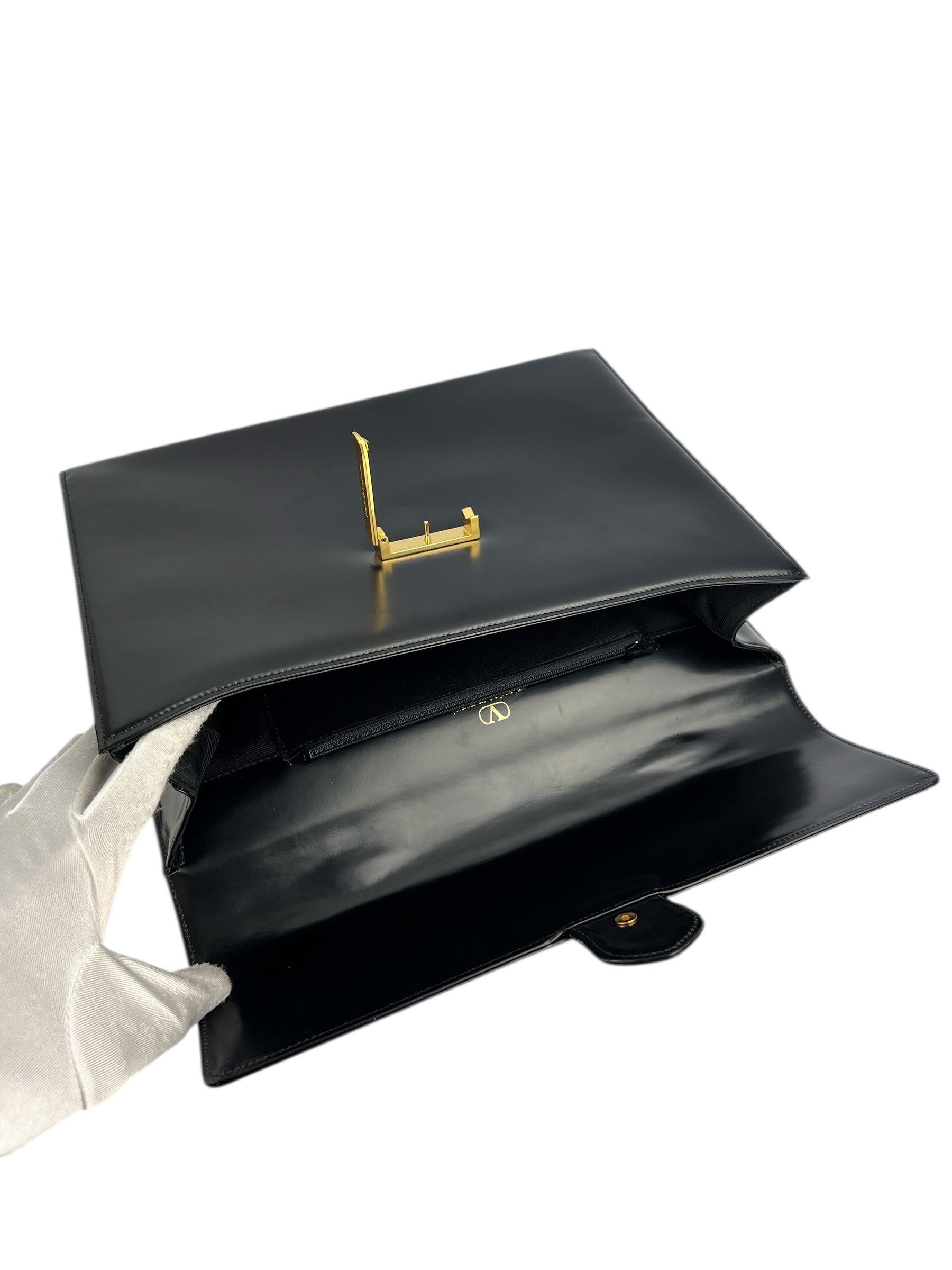 Valentino Vintage Black Leather Briefcase