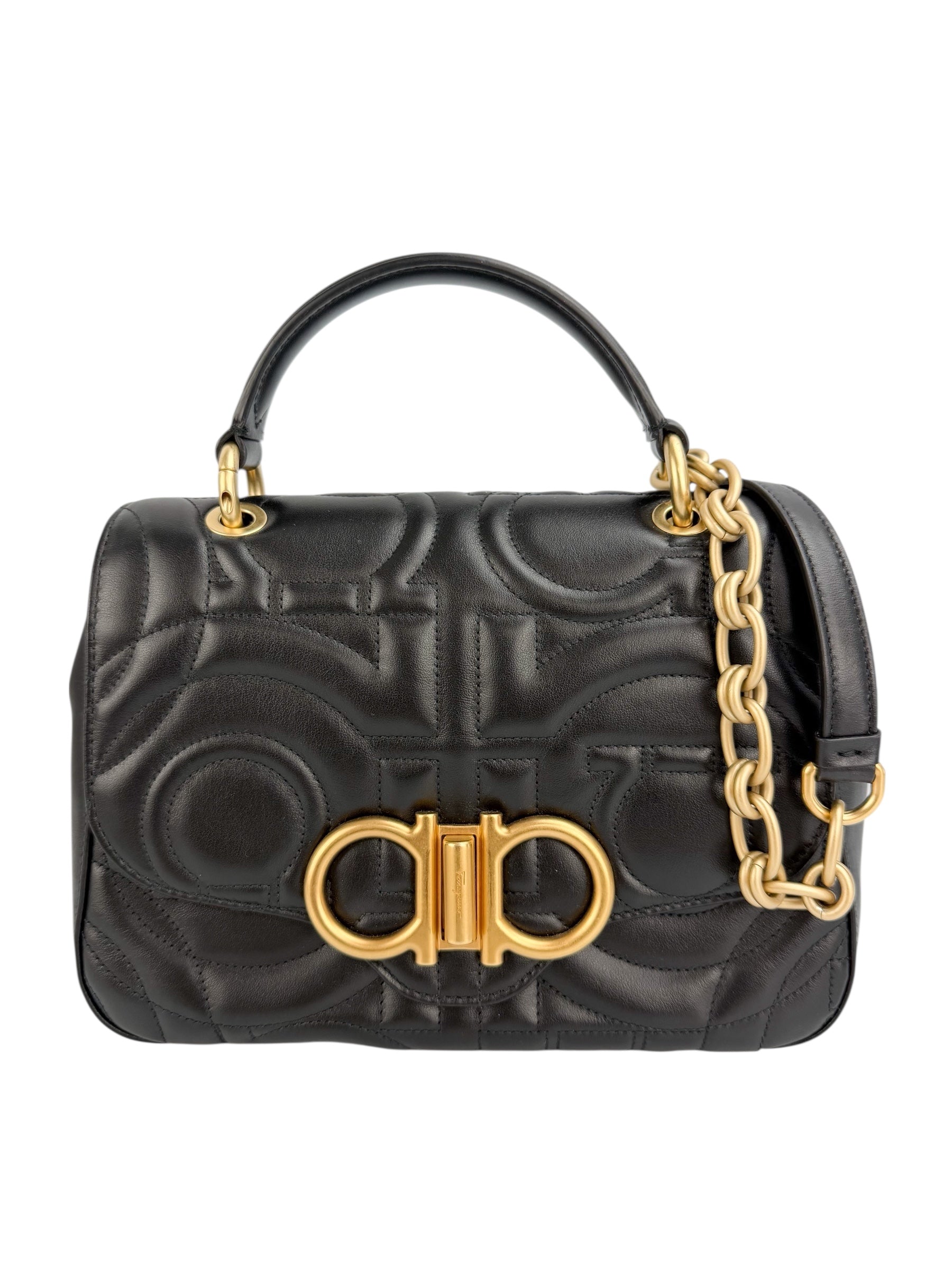 Salvatore Ferragamo Black Quilted Top Handle