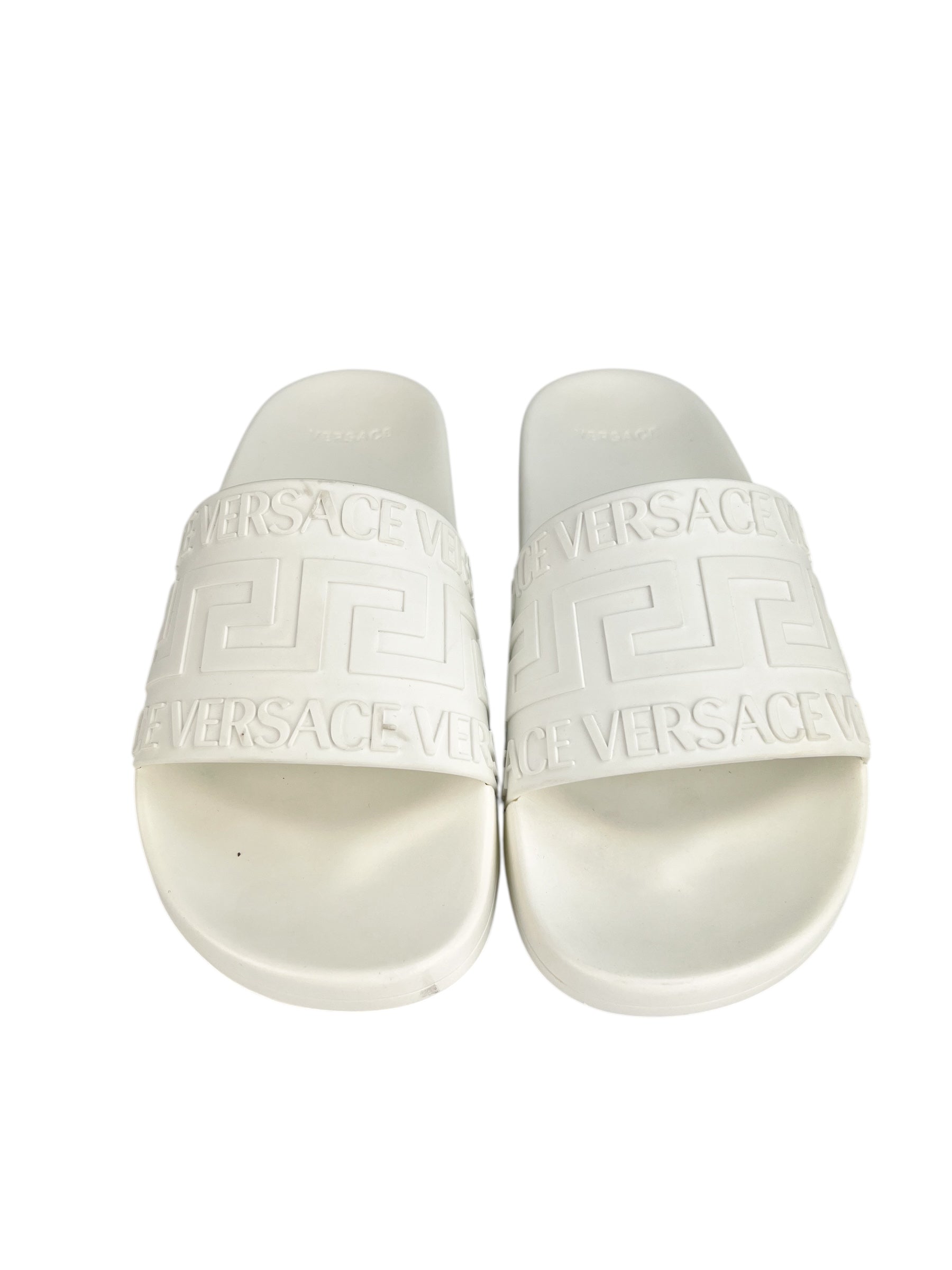 Versace White Pool Side Greek Sandals Size 39