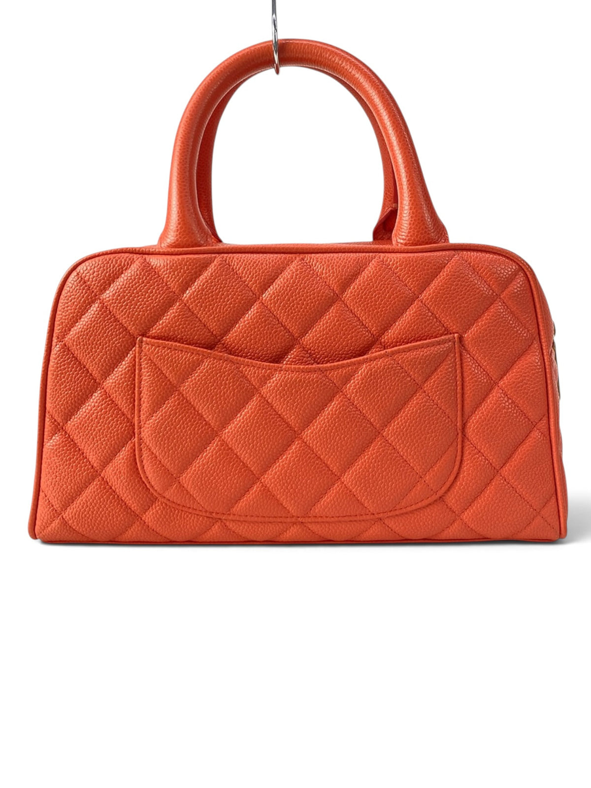 Chanel Caviar Leather Vintage Small Bowler Bag Tomato Red