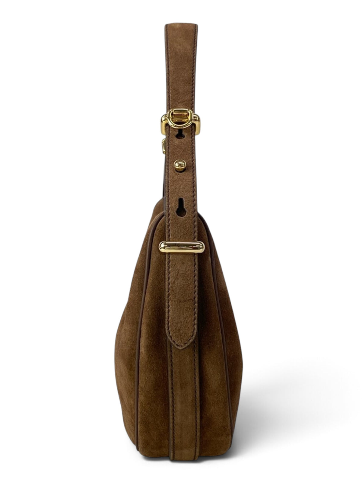 Prada Brown Suede Leather Arque Small Two Way Full Set