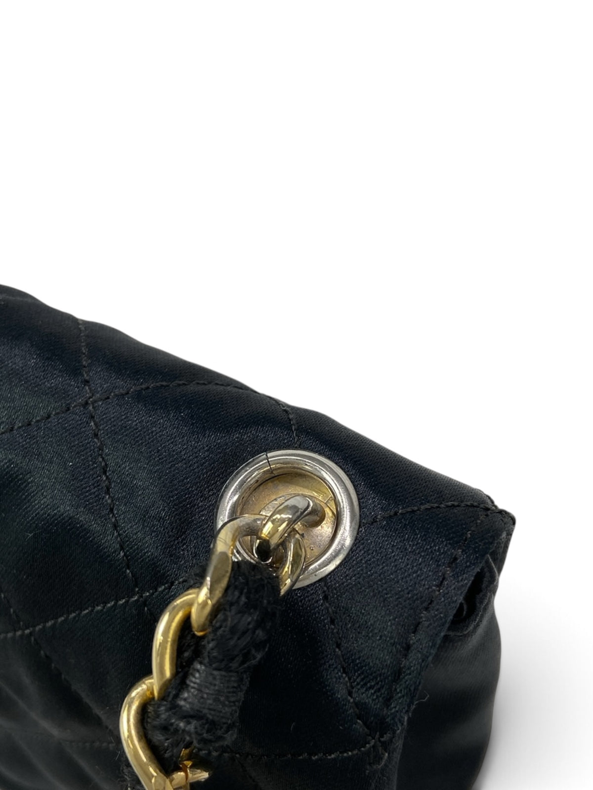 Chanel 24k Vintage Black Satin Mini Flap Bag