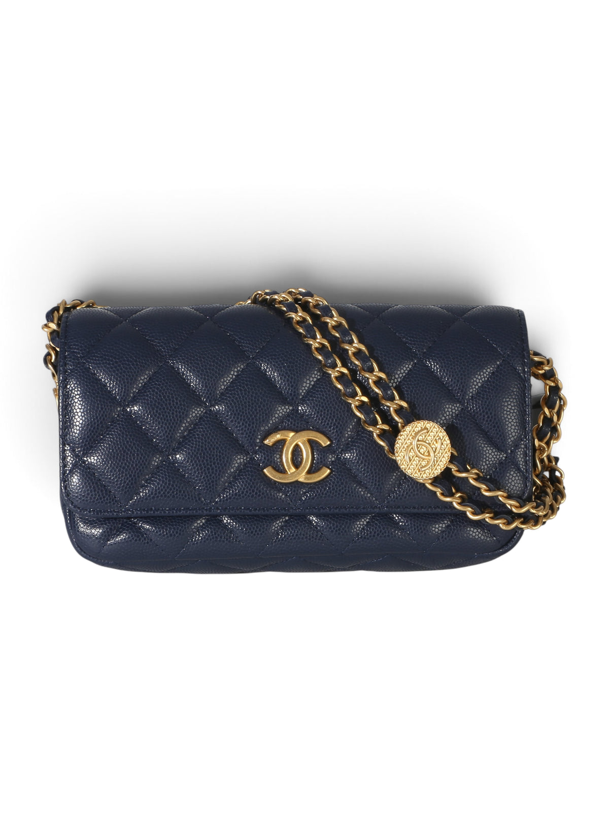 Chanel Navy Caviar Twist Your Buttons Phone Holder