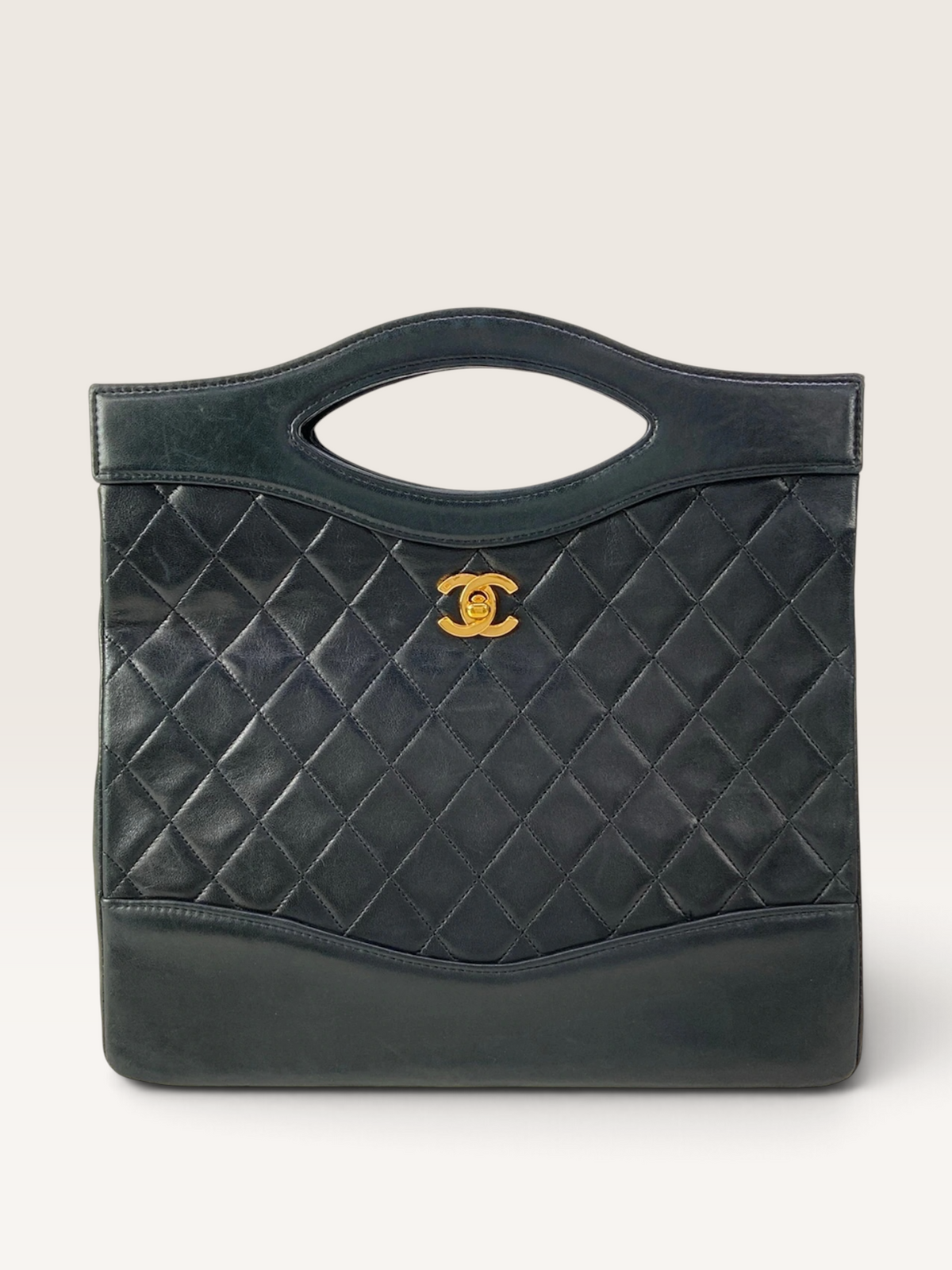 Chanel Quilted Top Handle Handbag Black Lambskin