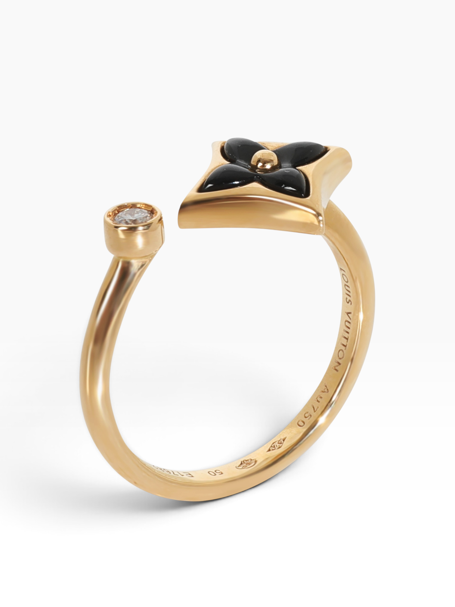 Louis Vuitton Yellow Gold Onyx & Diamond Color Blossom Mini Star Ring