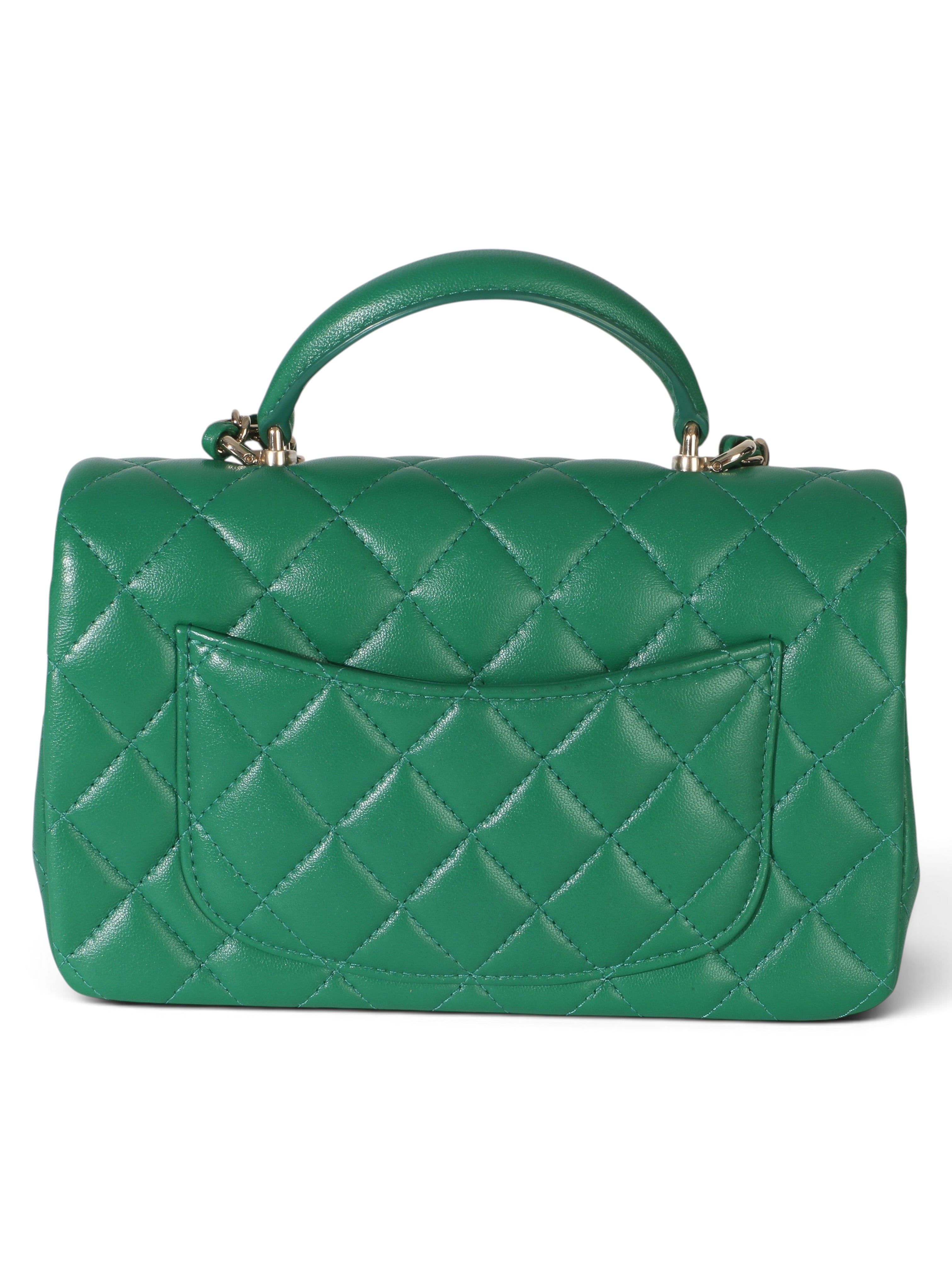 Chanel Green Lambskin Mini Rectangular Top Handle Flap