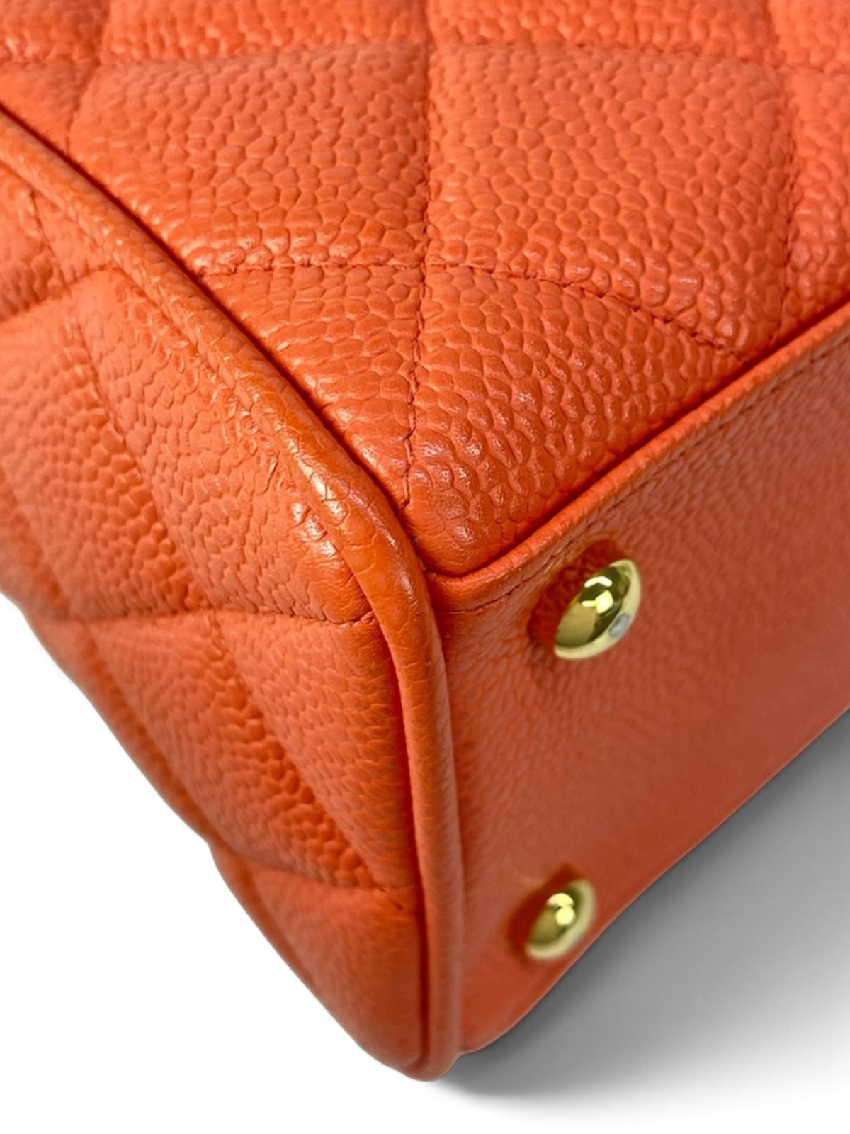 Chanel Caviar Leather Vintage Small Bowler Bag Tomato Red
