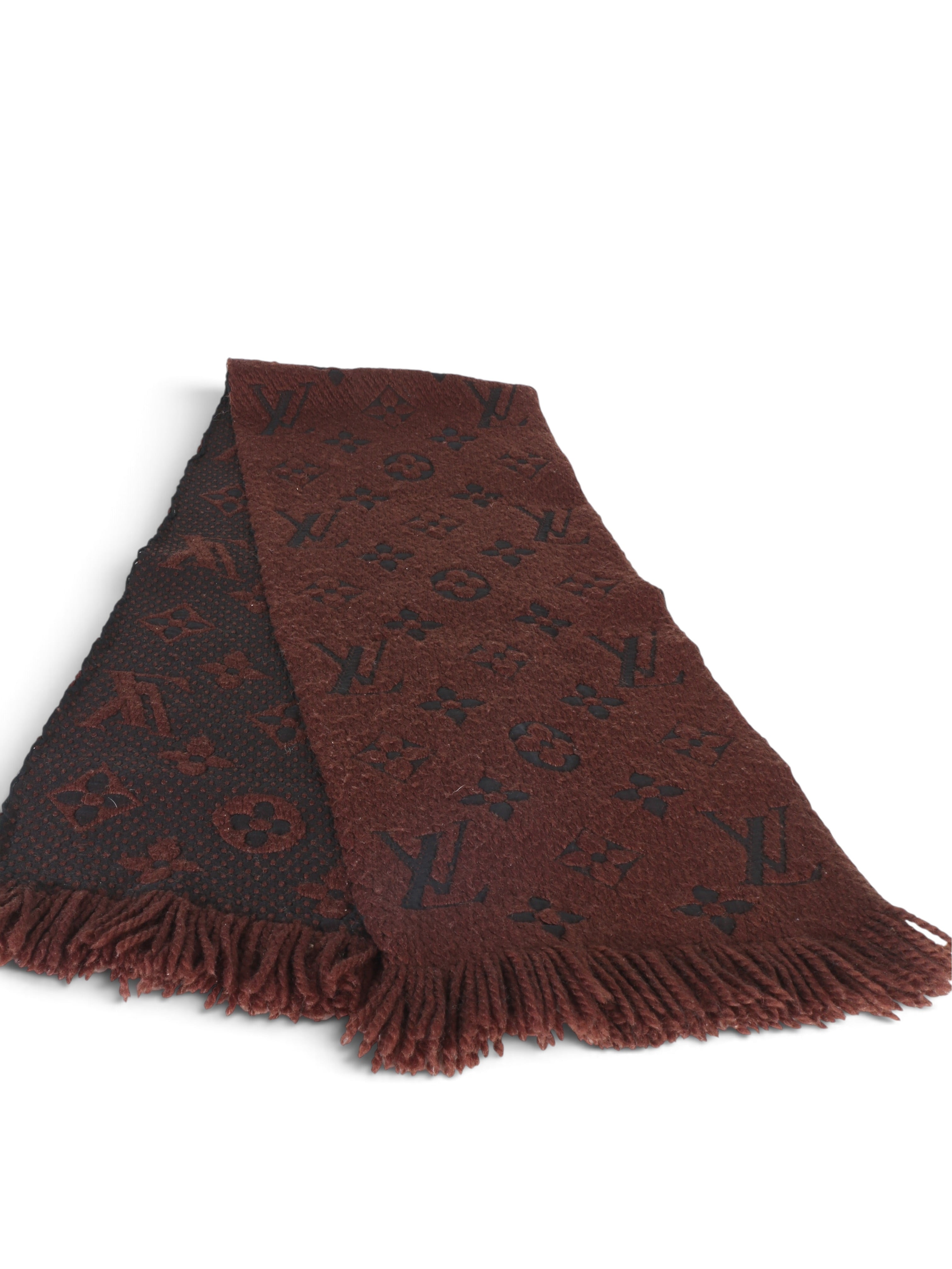 Louis Vuitton Brown Wool Logomania Fringe Scarf