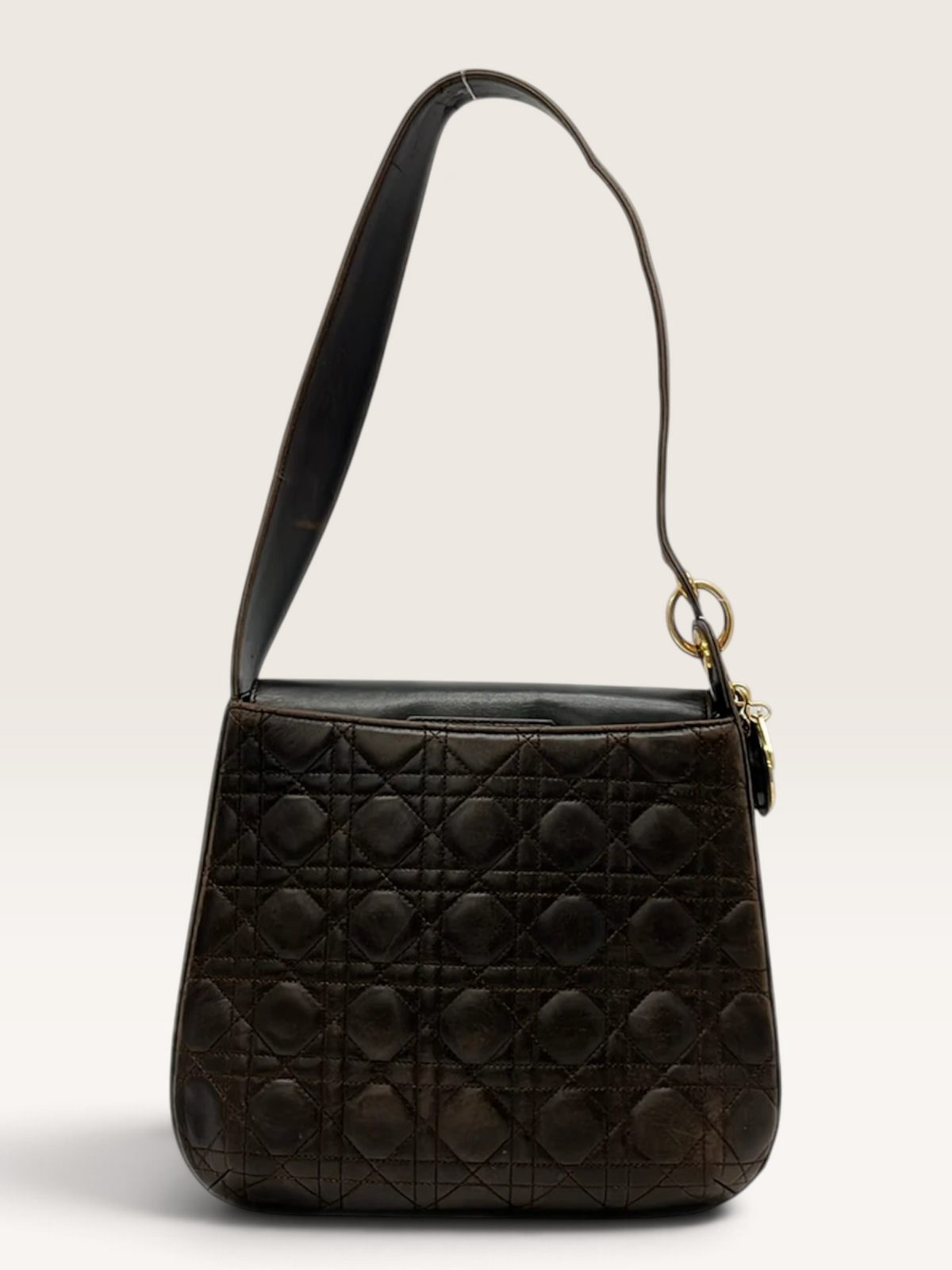 Dior Cannage Shoulder Bag Dark Brown Leather