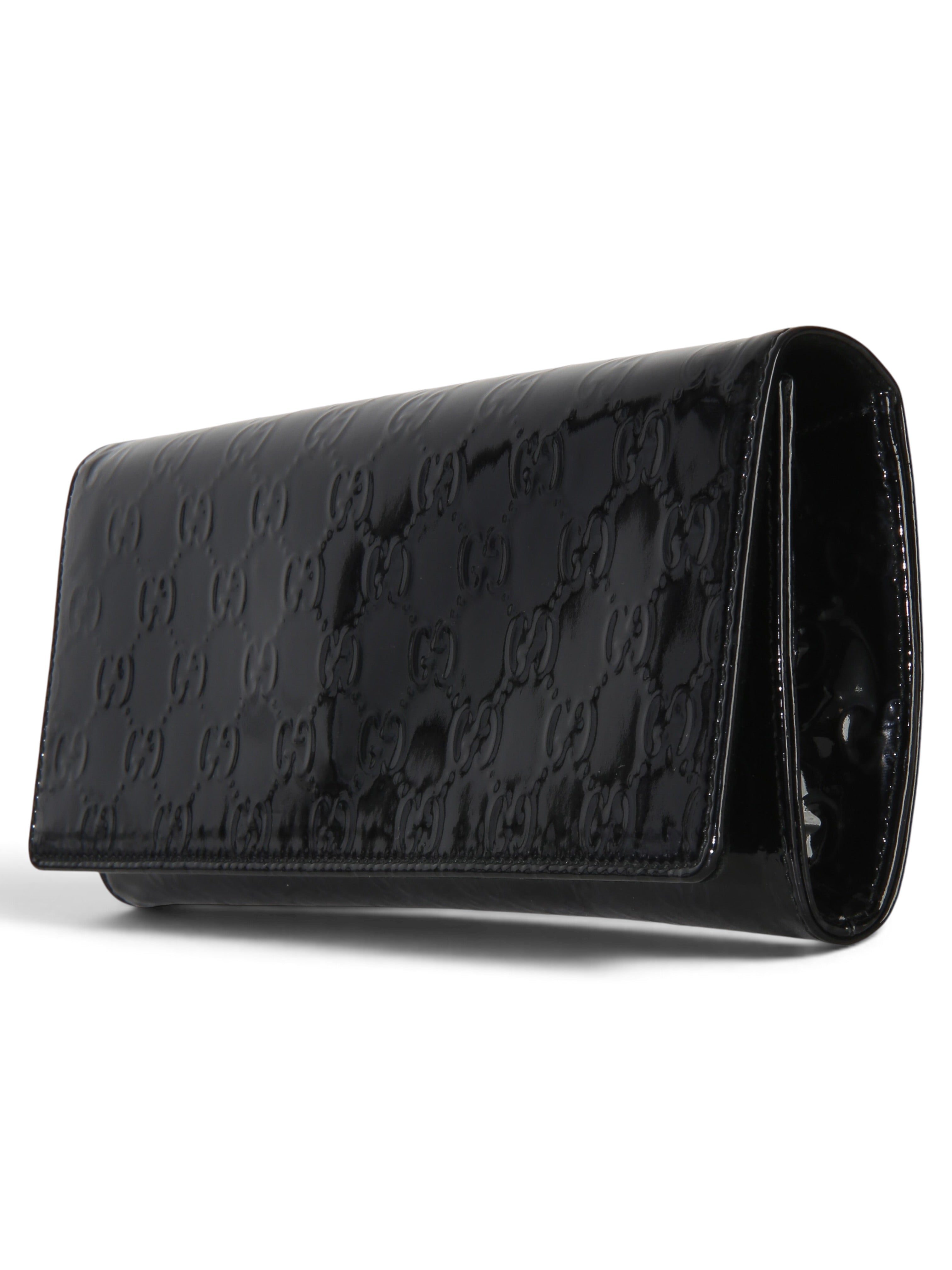 Gucci Black Microguccissima Patent Broadway Clutch