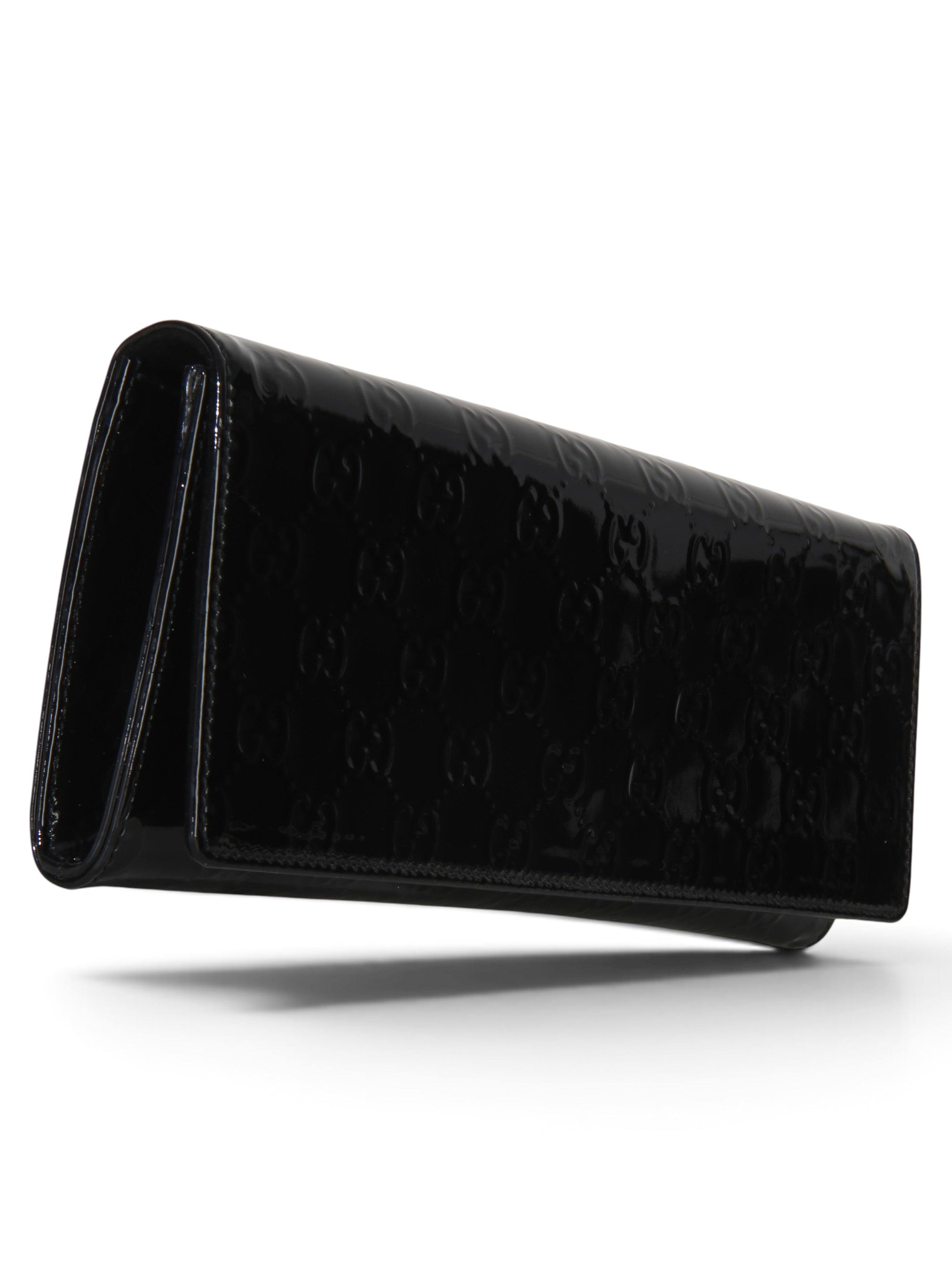 Gucci Black Microguccissima Patent Broadway Clutch