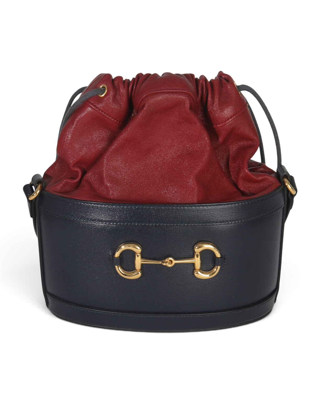 Gucci Red Navy Leather Horsebit 1955 Drawstring Bucket Bag