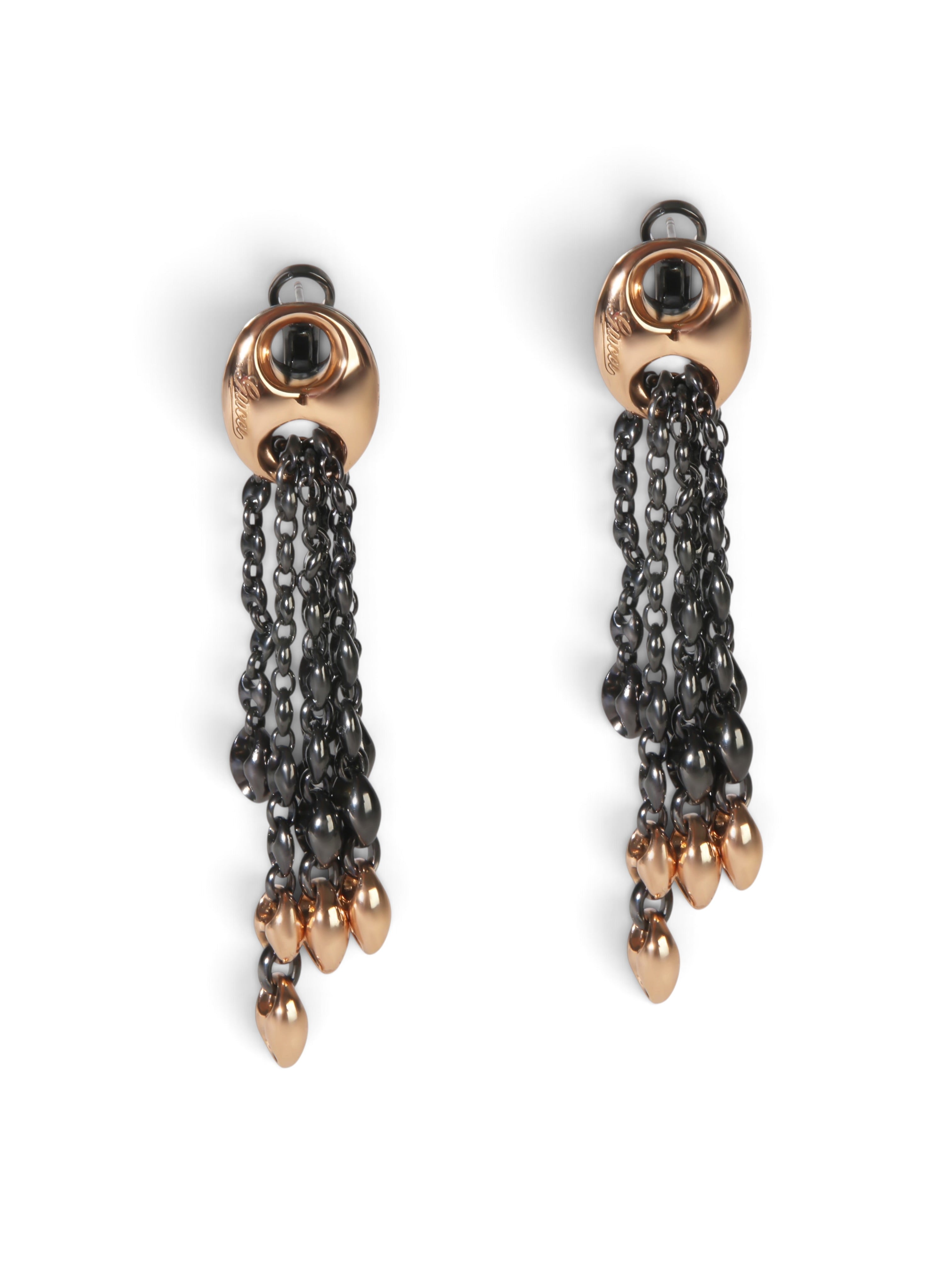 Gucci Rose Gold & Black Sterling Silver Mariner Link Earrings
