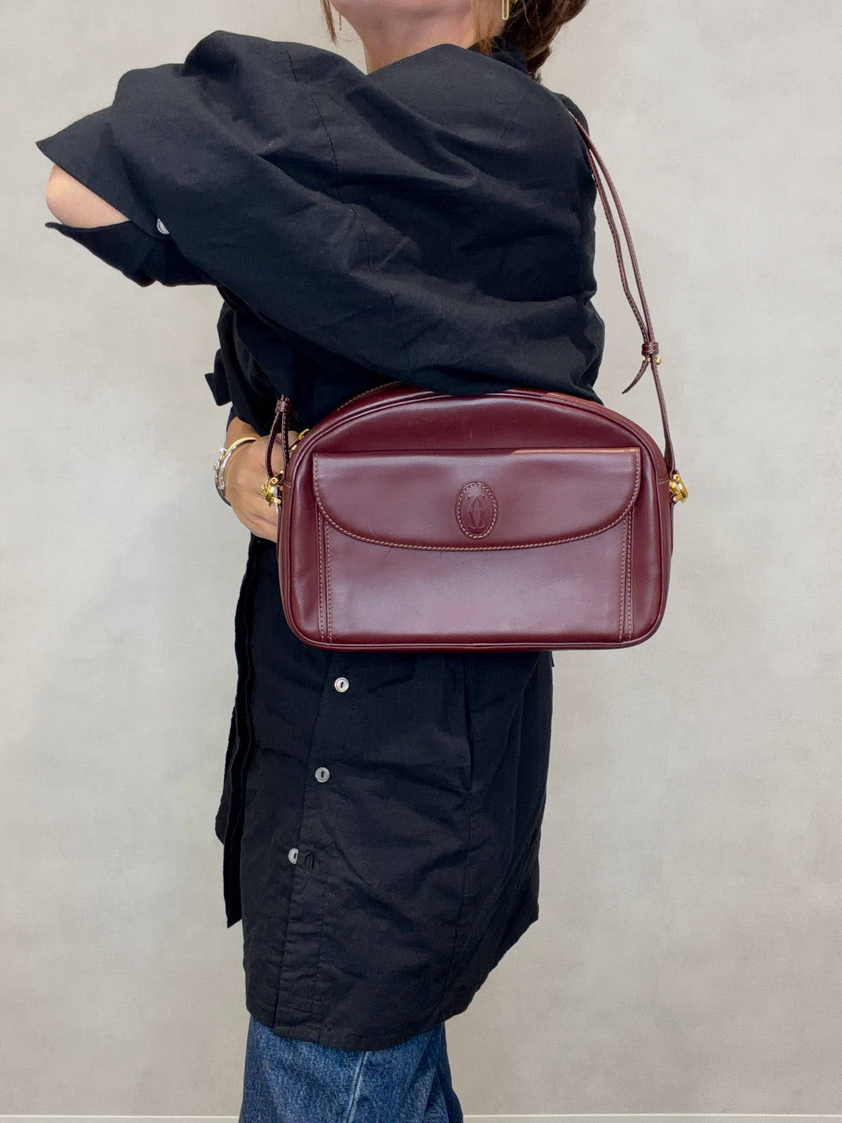 Cartier Must de Cartier Leather Shoulder Bag Hand Bag Bordeaux