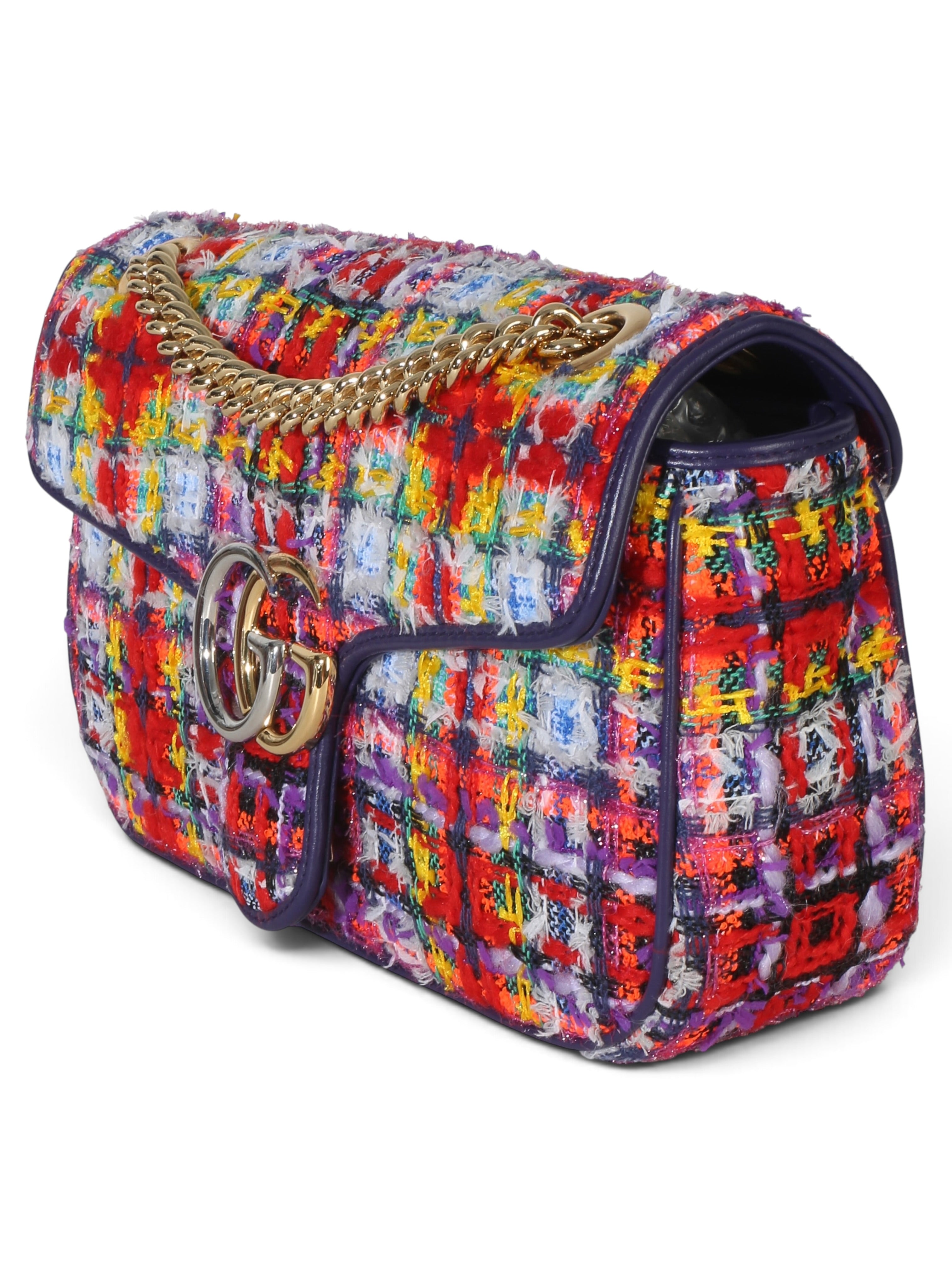 Gucci Small Multicolor Tweed Marmont Shoulder Bag