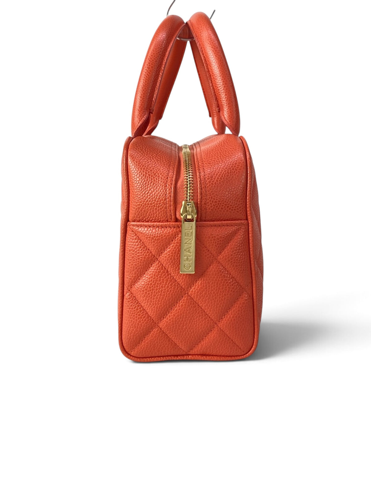 Chanel Caviar Leather Vintage Small Bowler Bag Tomato Red