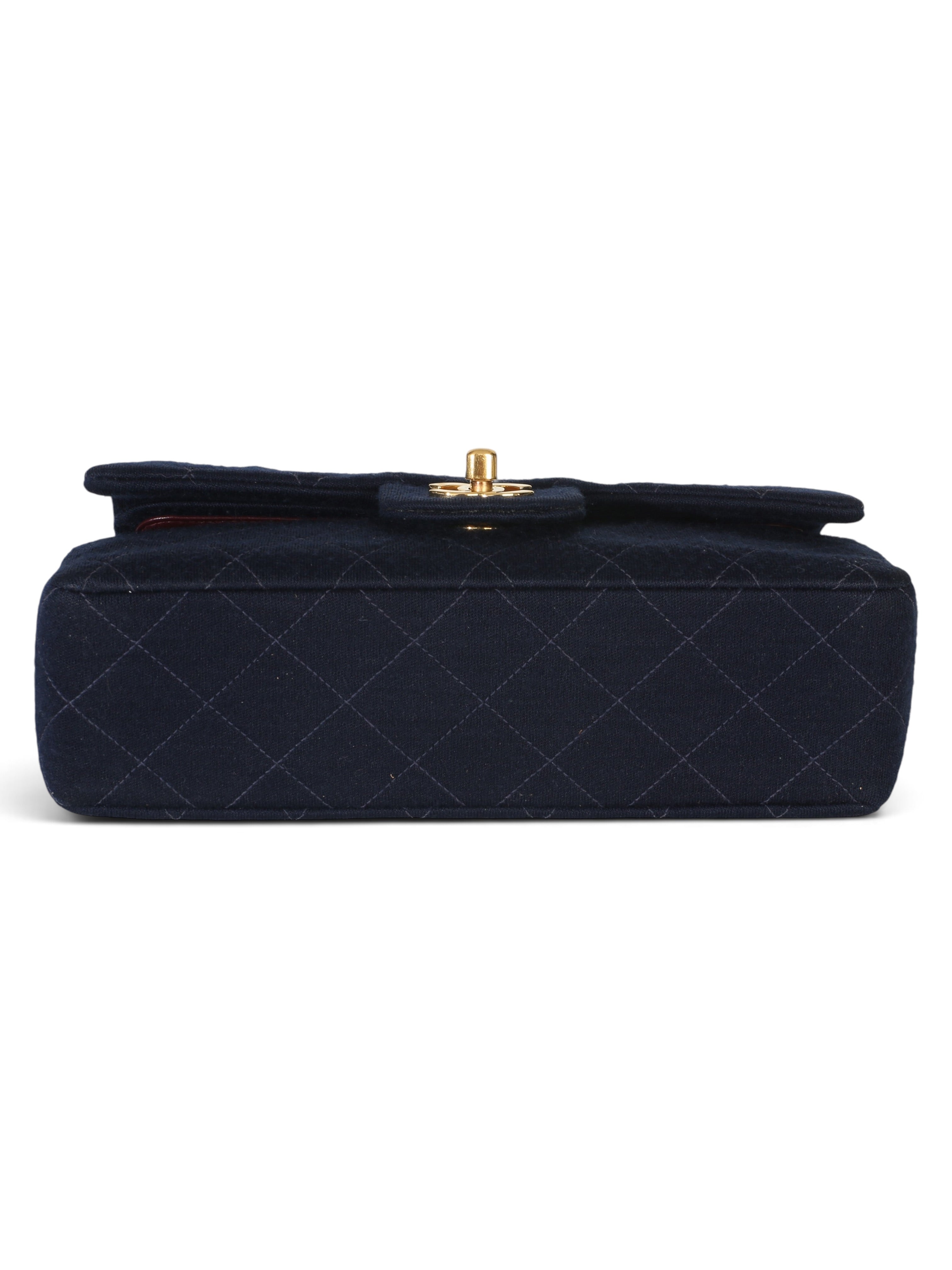 Chanel Vintage Blue Quilted Jersey Small Double Flap
