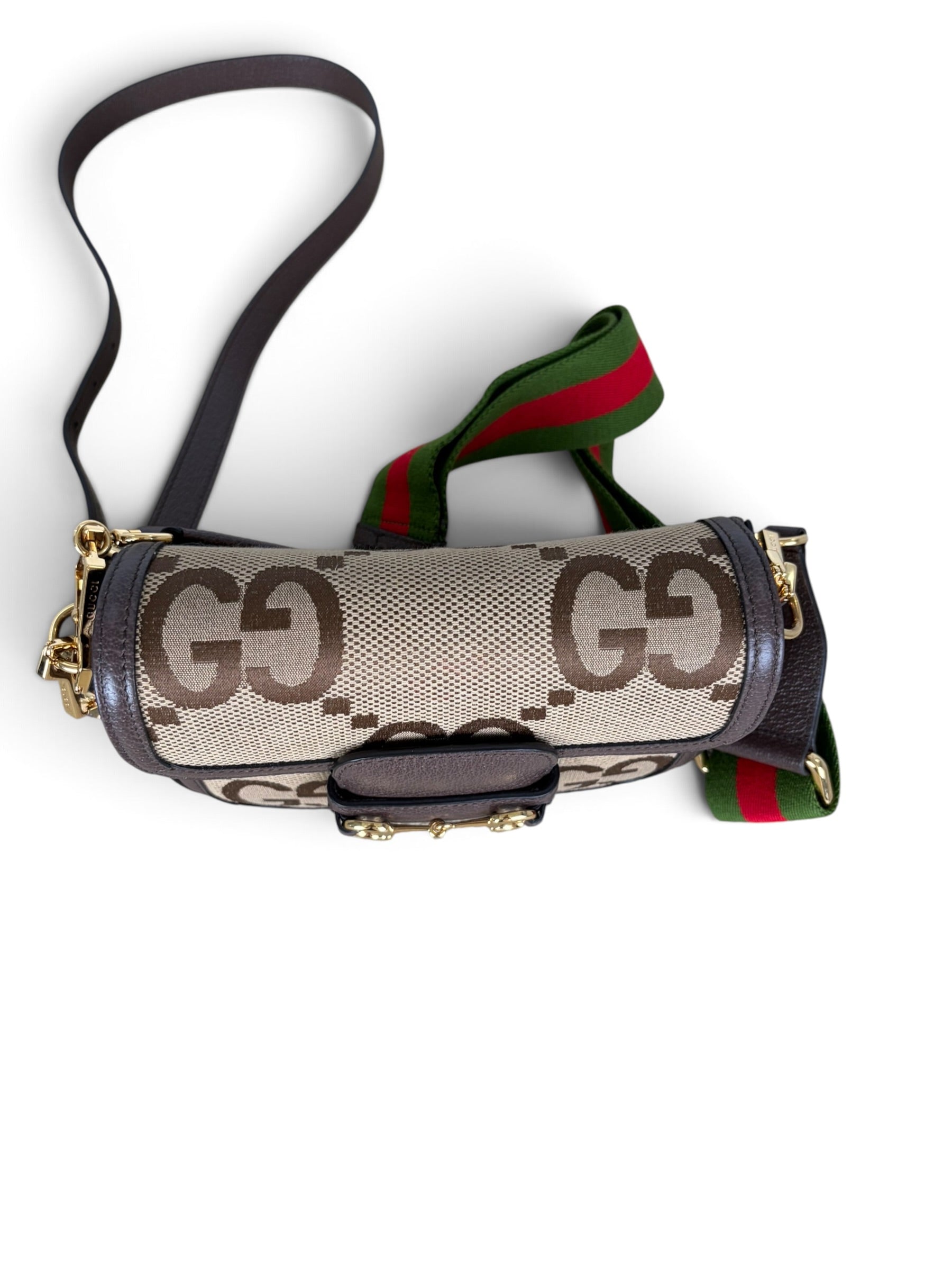 Gucci Brown Jumbo GG Dollar Calfskin Horsebit 1955 Mini Bag