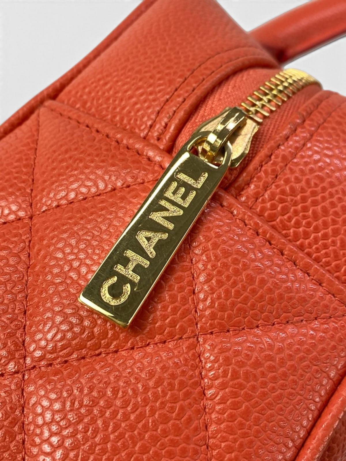 Chanel Caviar Leather Vintage Small Bowler Bag Tomato Red