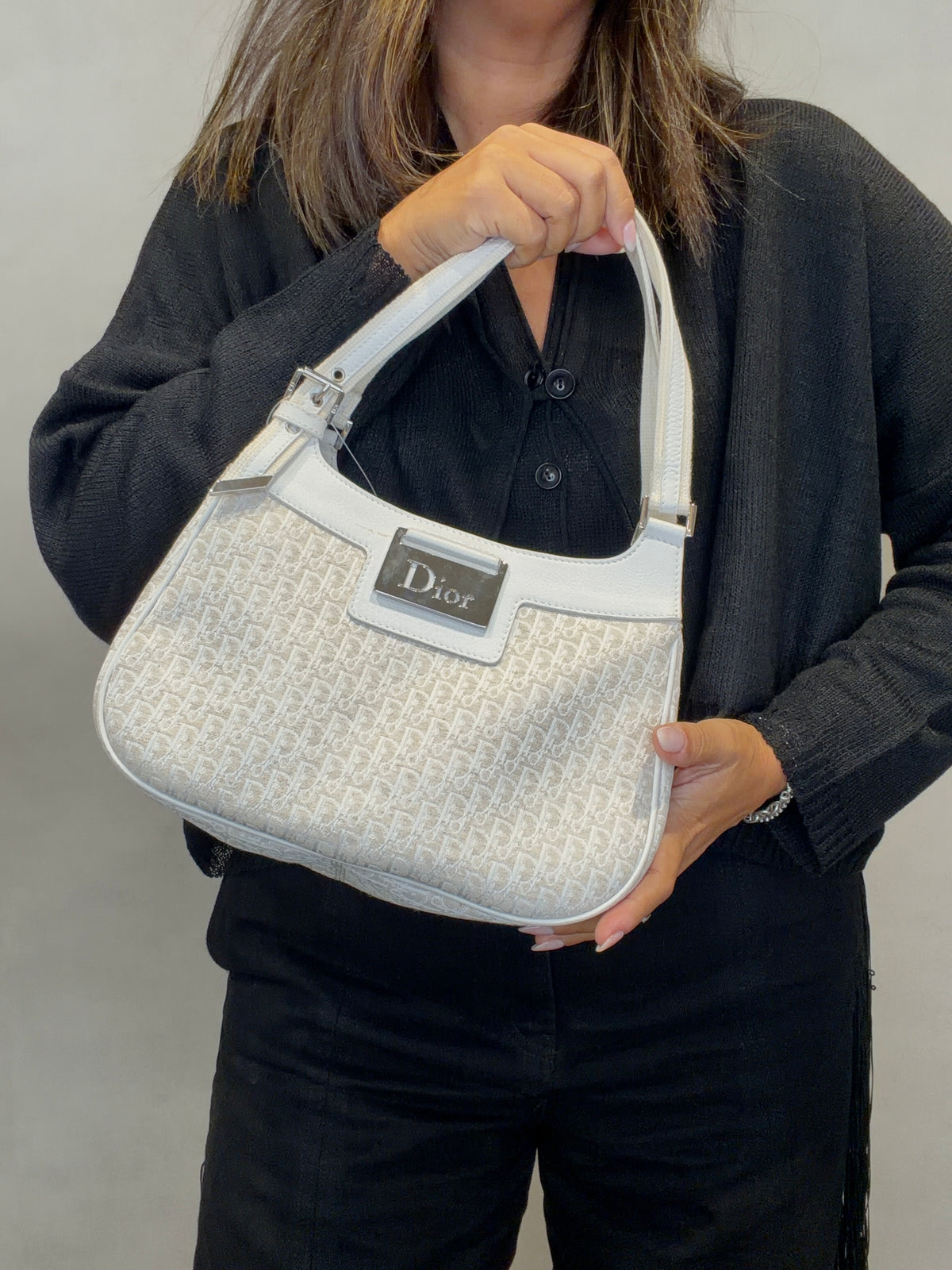 Christian Dior Street Chic Trotter Canvas Leather Shoulder Bag