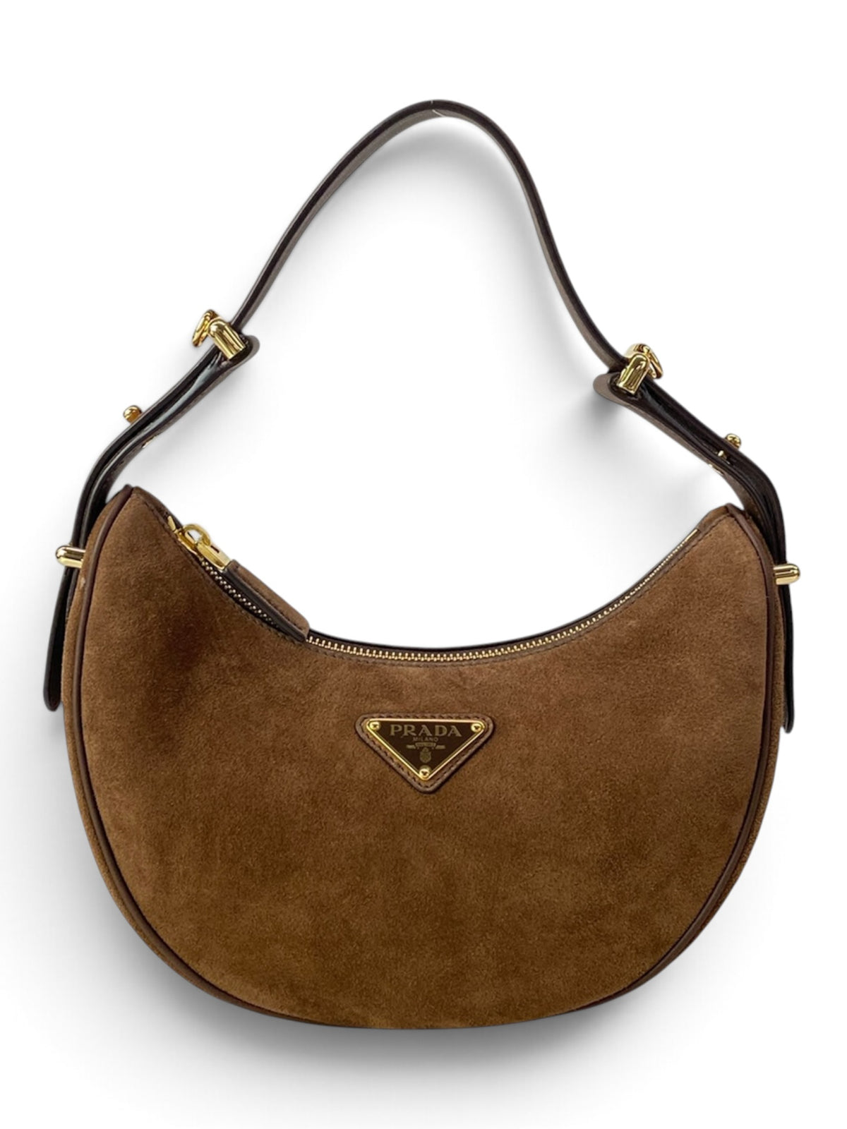 Prada Brown Suede Leather Arque Small Two Way Full Set