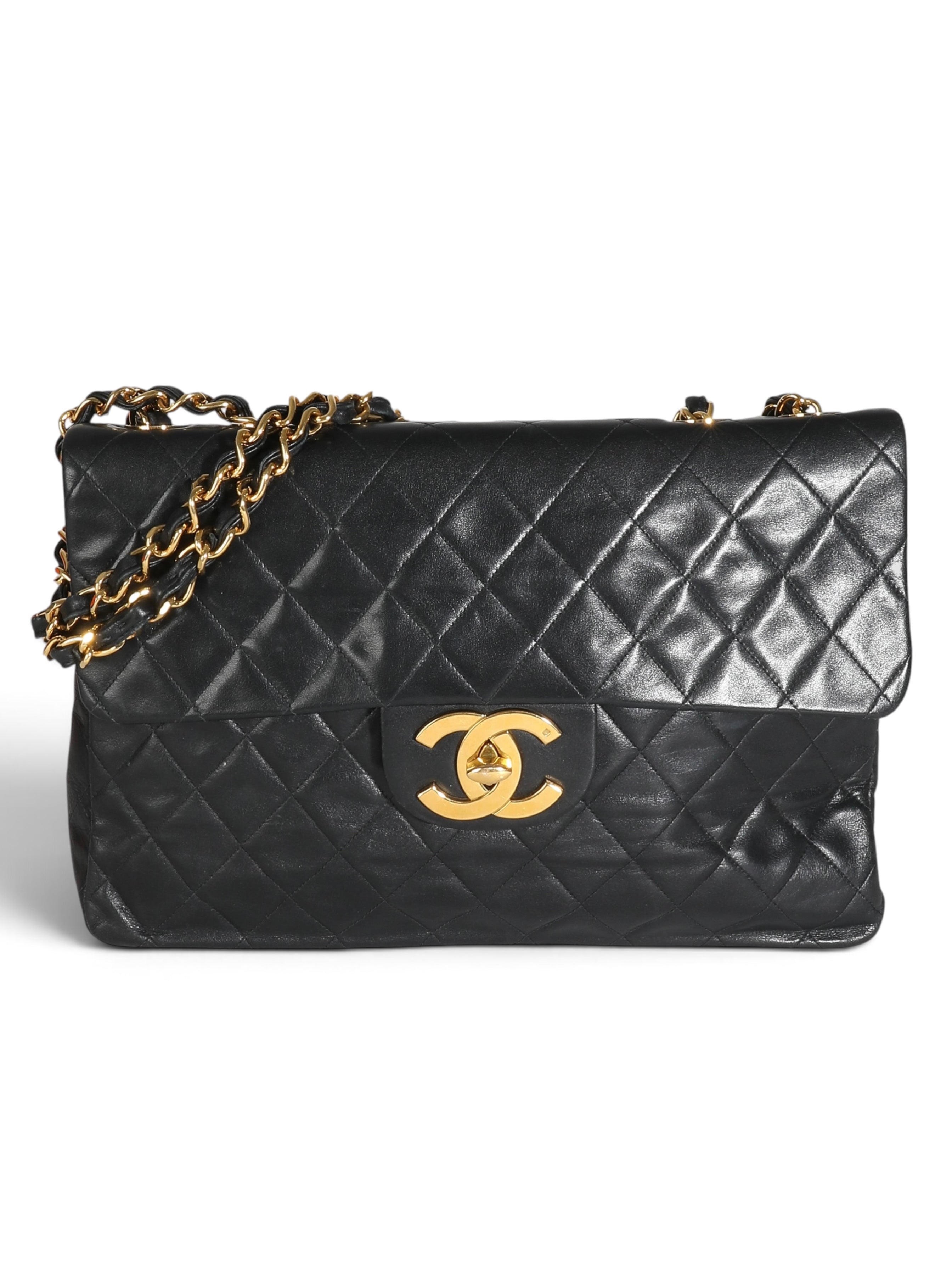 Chanel Vintage Black Lambskin Maxi XL Flap