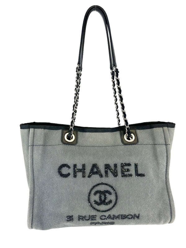 Chanel Deauville Gray with Sequins Small Tote