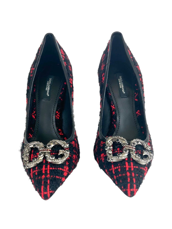 Dolce and Gabbana Black and Red Tweed Pumps Size: 37