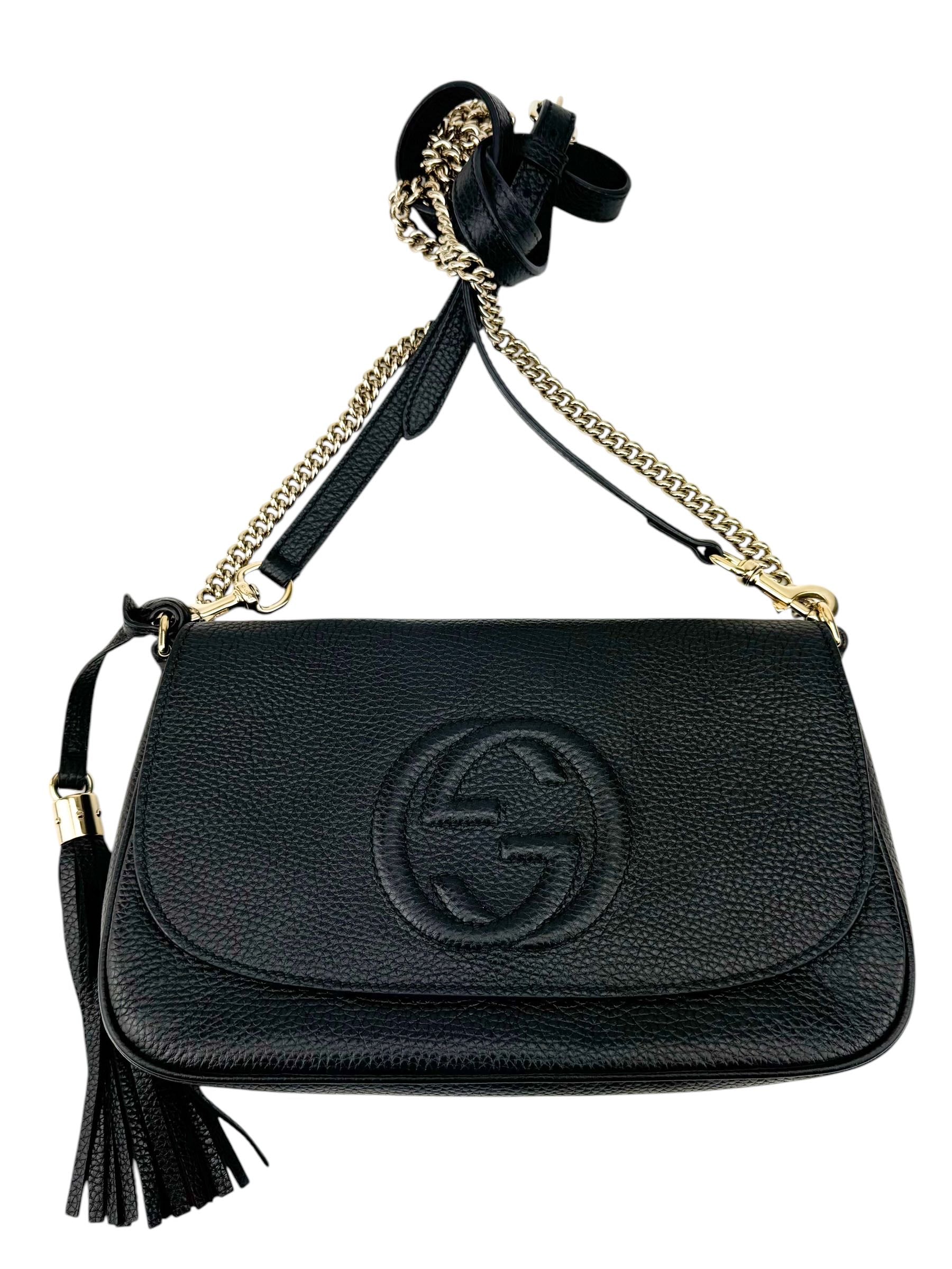Gucci Black Leather Soho Flap Crossbody Bag Season 2 Consign