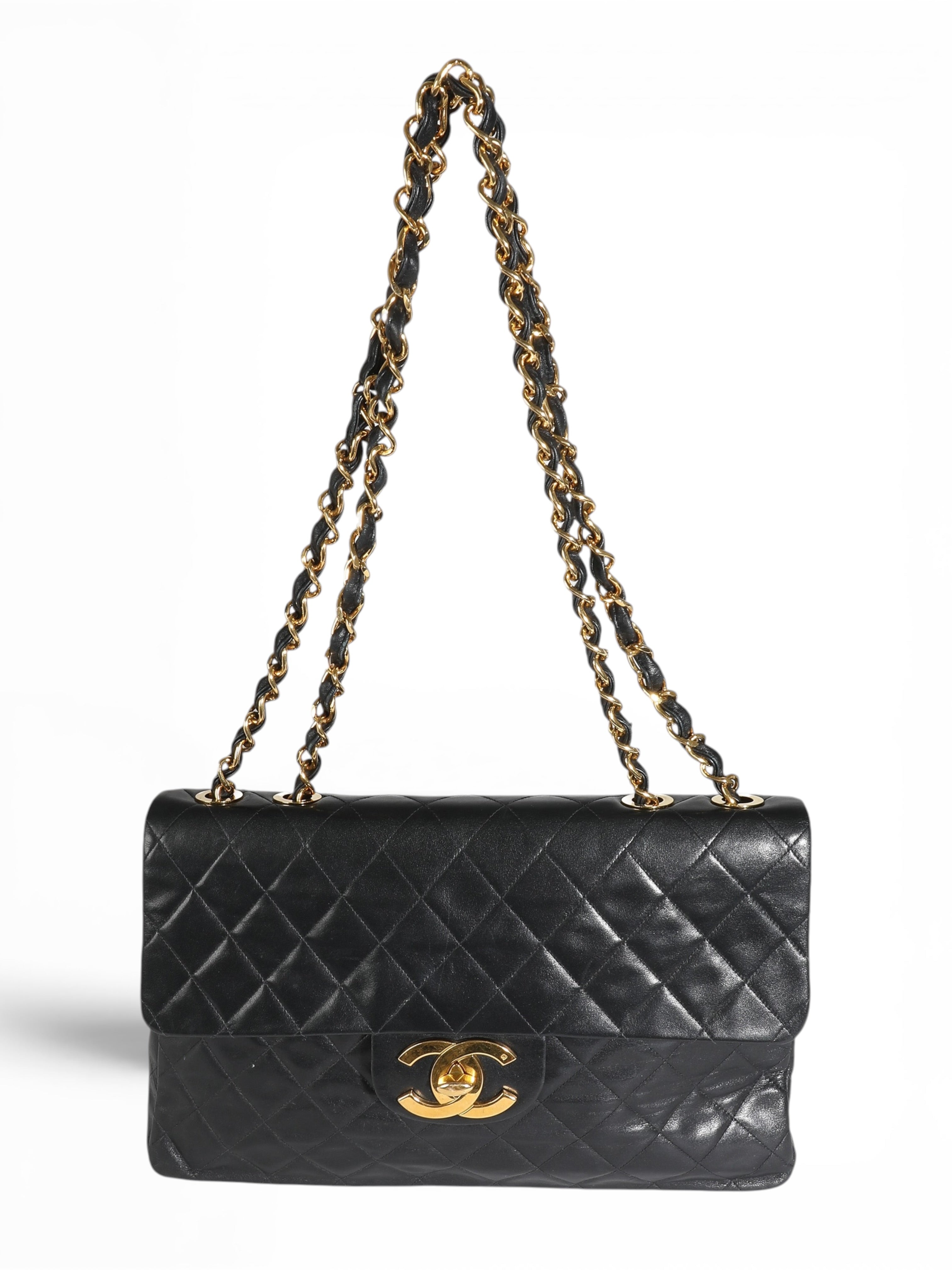 Vintage 24K Black Quilted Lambskin Maxi XL Flap Bag
