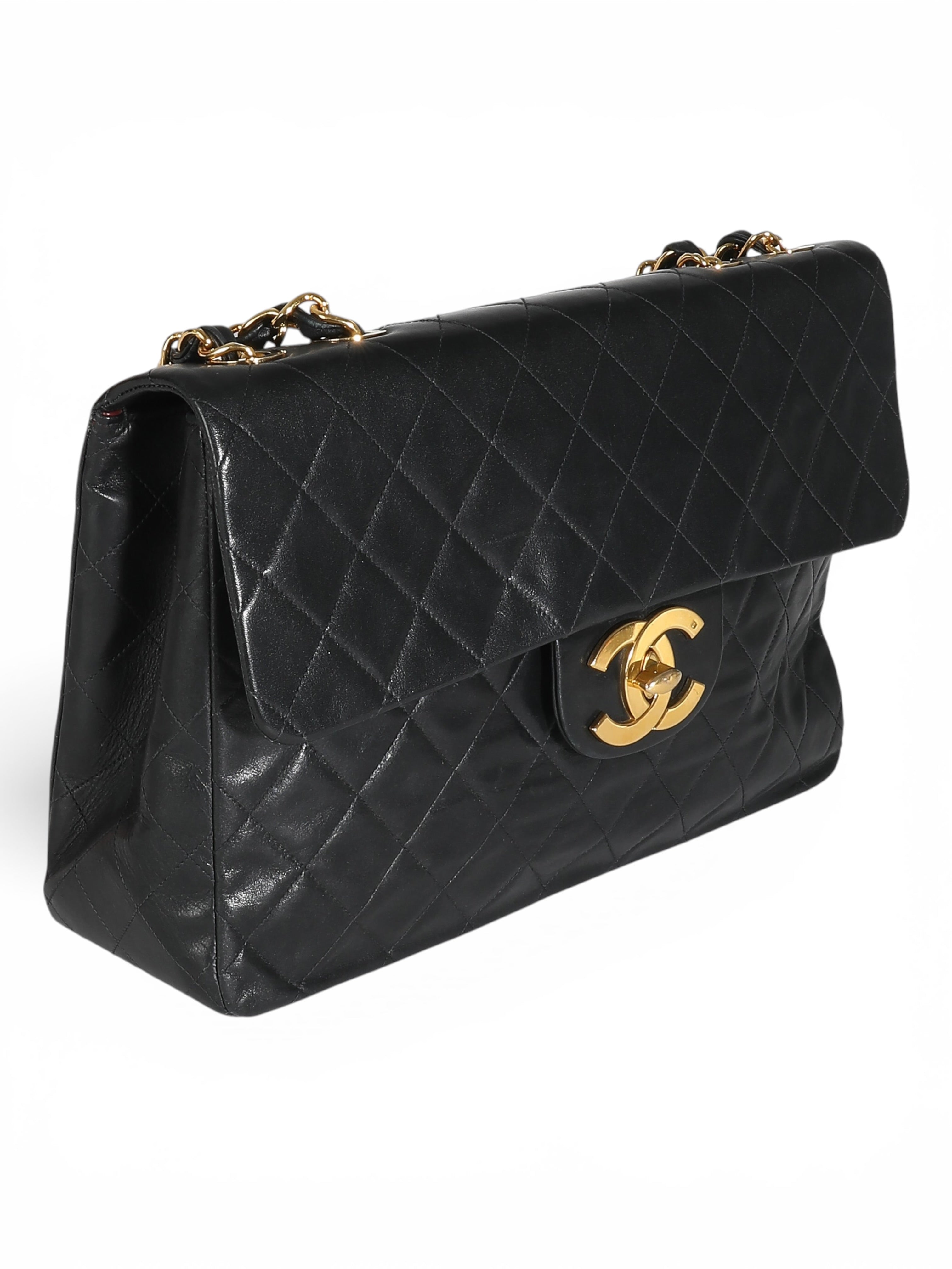 Vintage 24K Black Quilted Lambskin Maxi XL Flap Bag