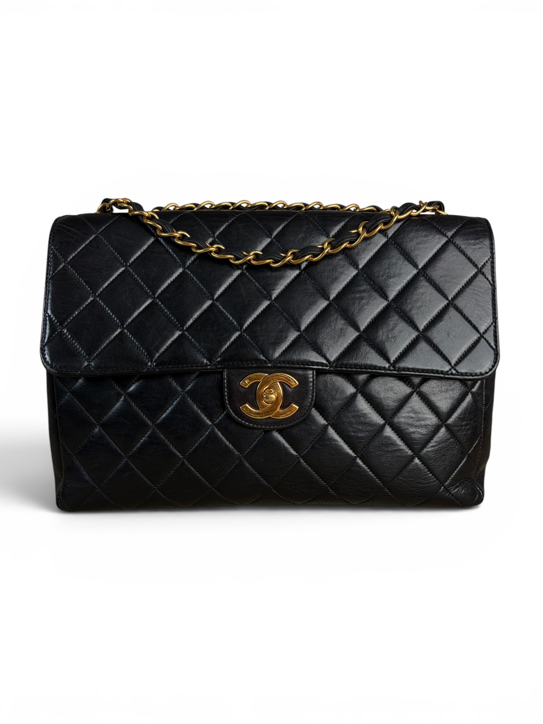 Chanel Vintage Black Lambskin Jumbo Classic